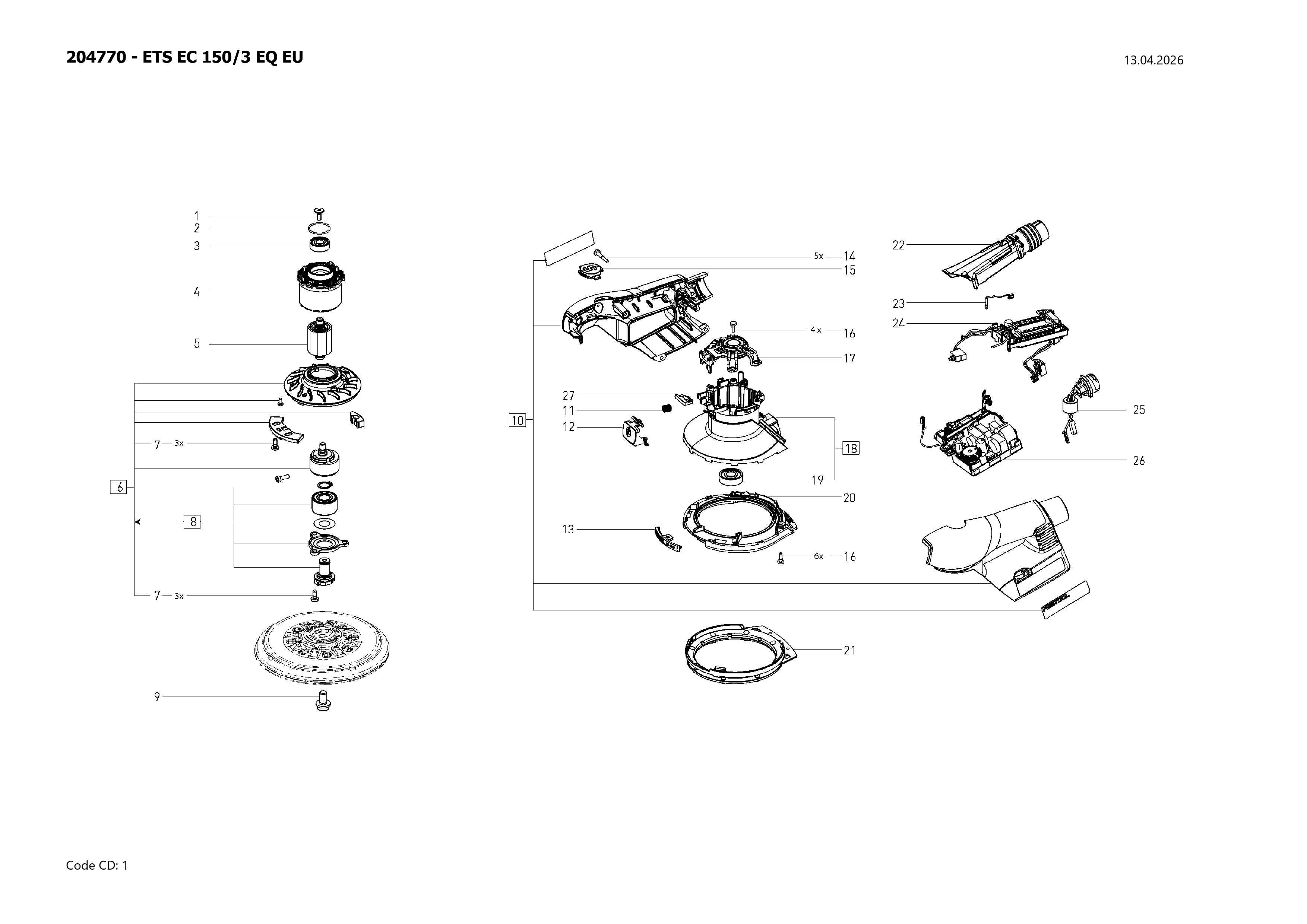 Pièces détachées Ponceuse excentrique Festool ETS EC 150/3 EQ EU - 204770