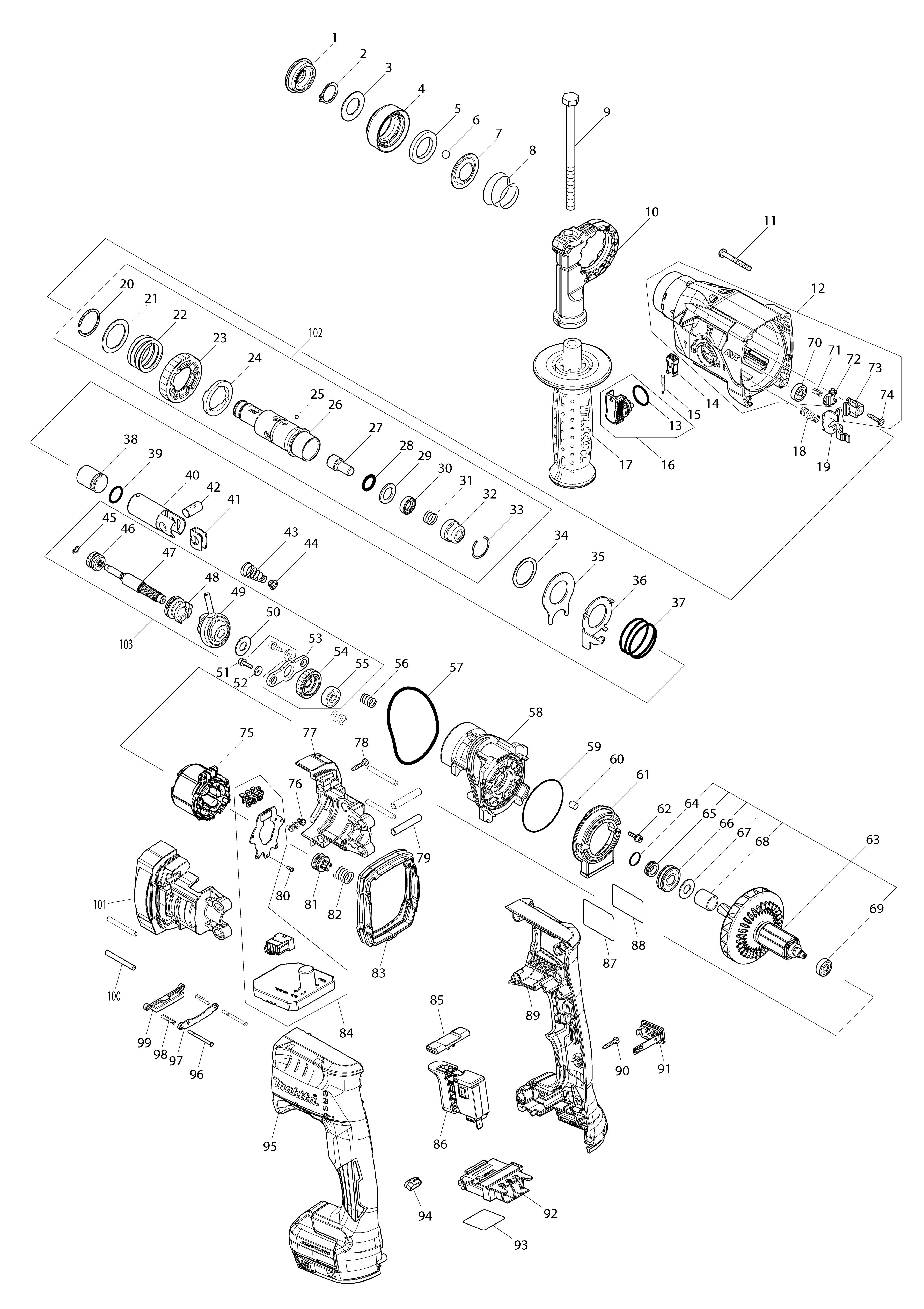 Pièces détachées Perfo-burineur SDS-PLUS Makita DHR182