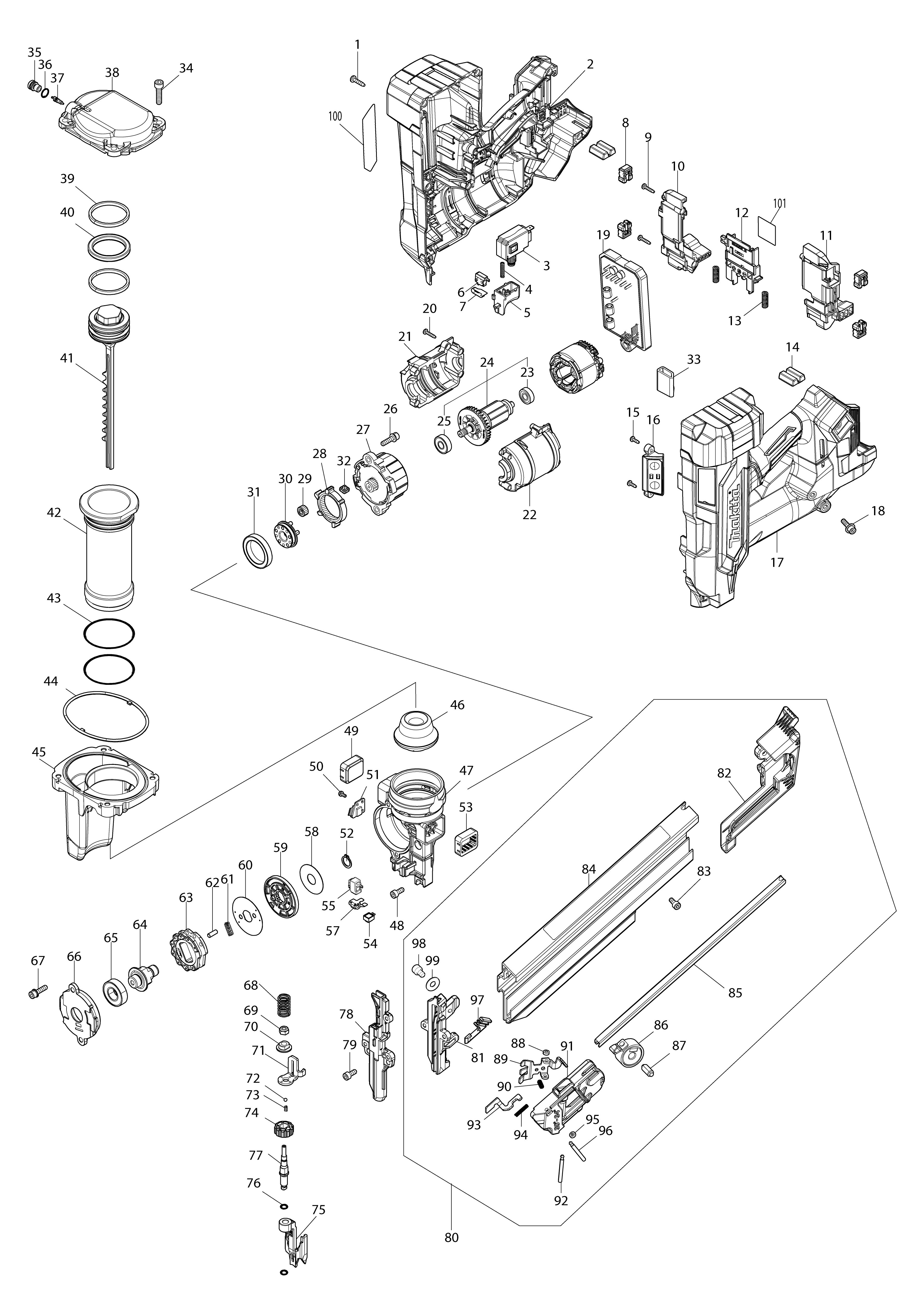 Pièces détachées Cloueur de charpente Makita DBN900
