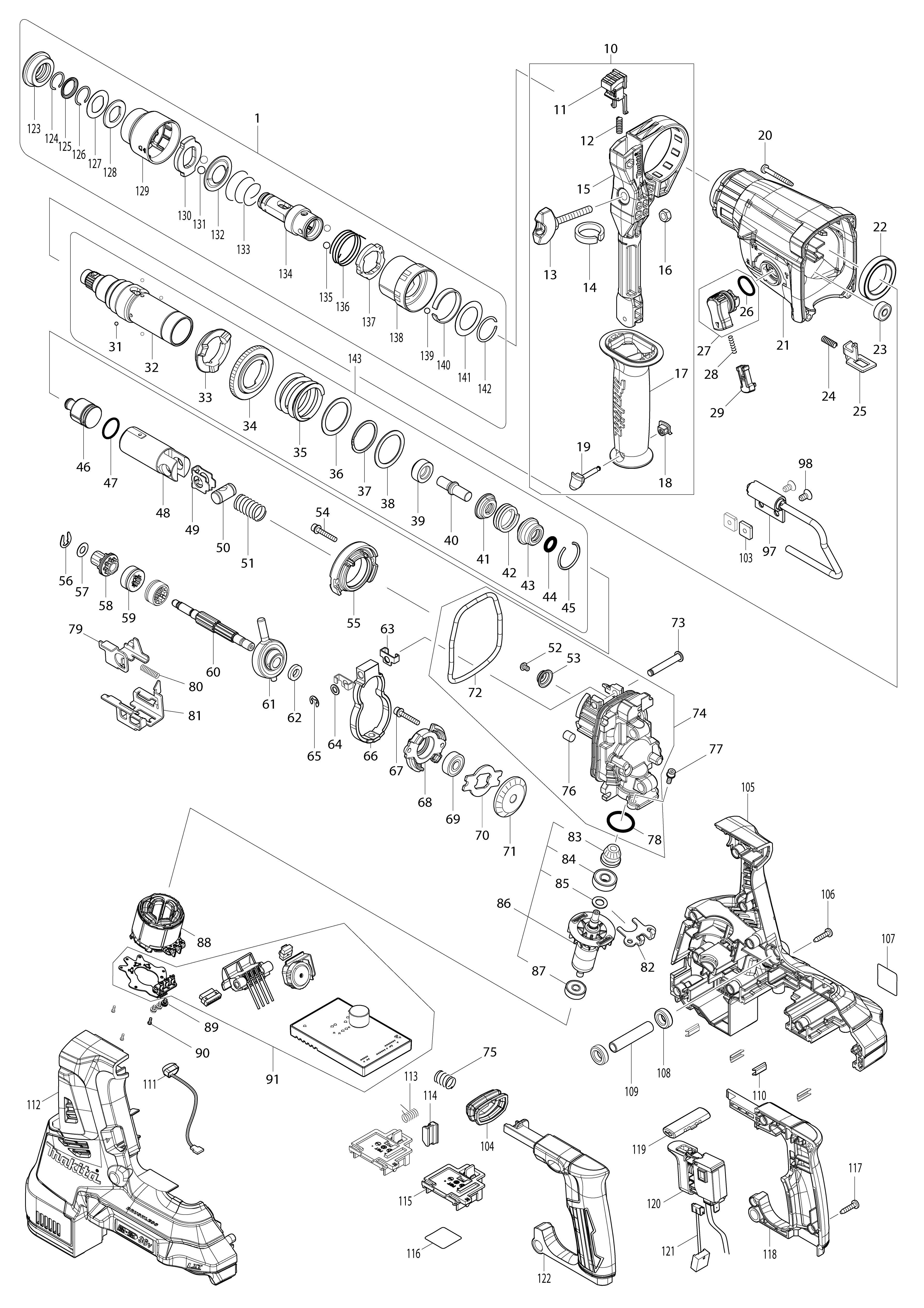 Pièces détachées Perfo-burineur SDS-PLUS Makita DHR281