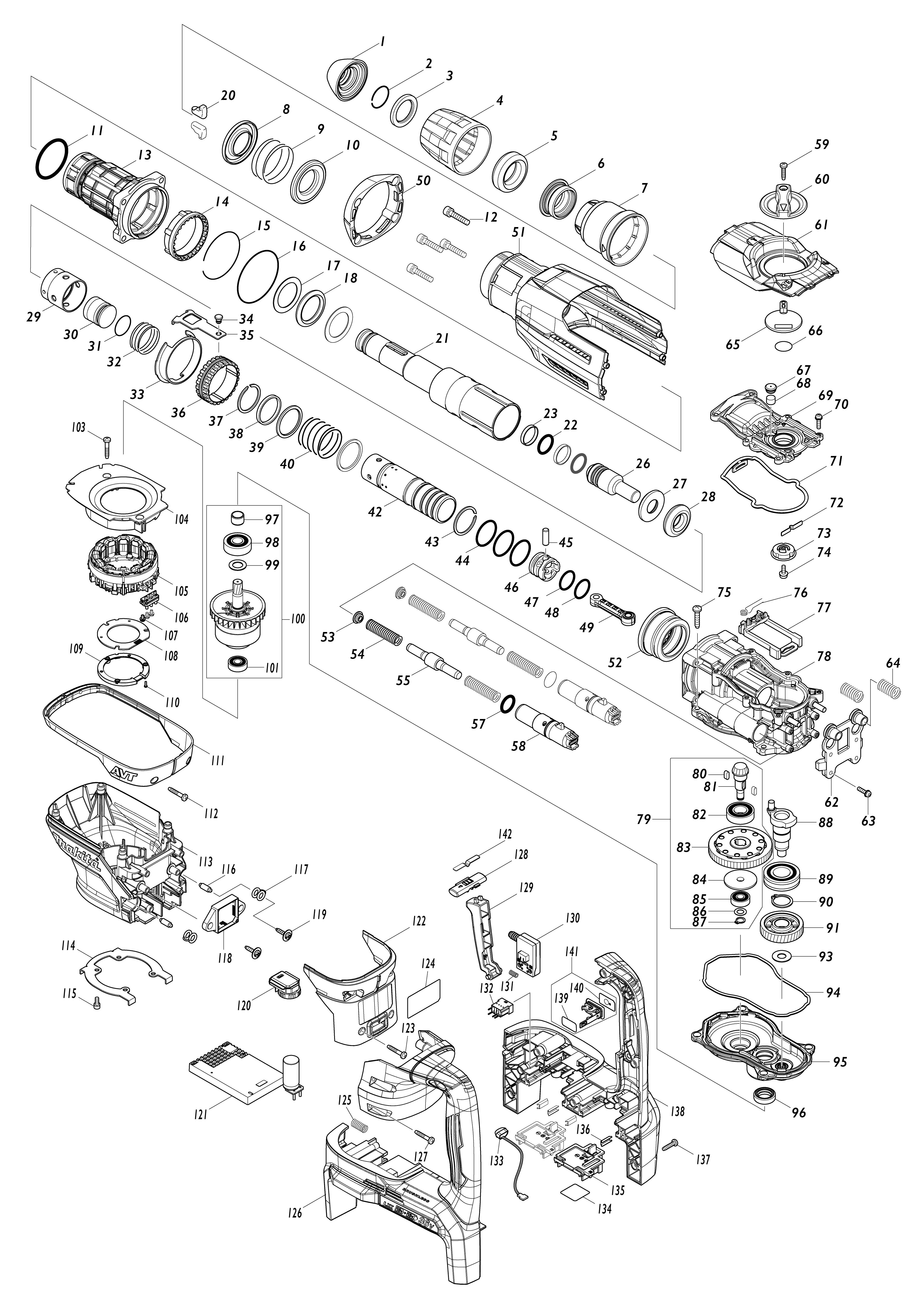 Pièces détachées Perforateur burineur SDS-MAX Makita DHR400