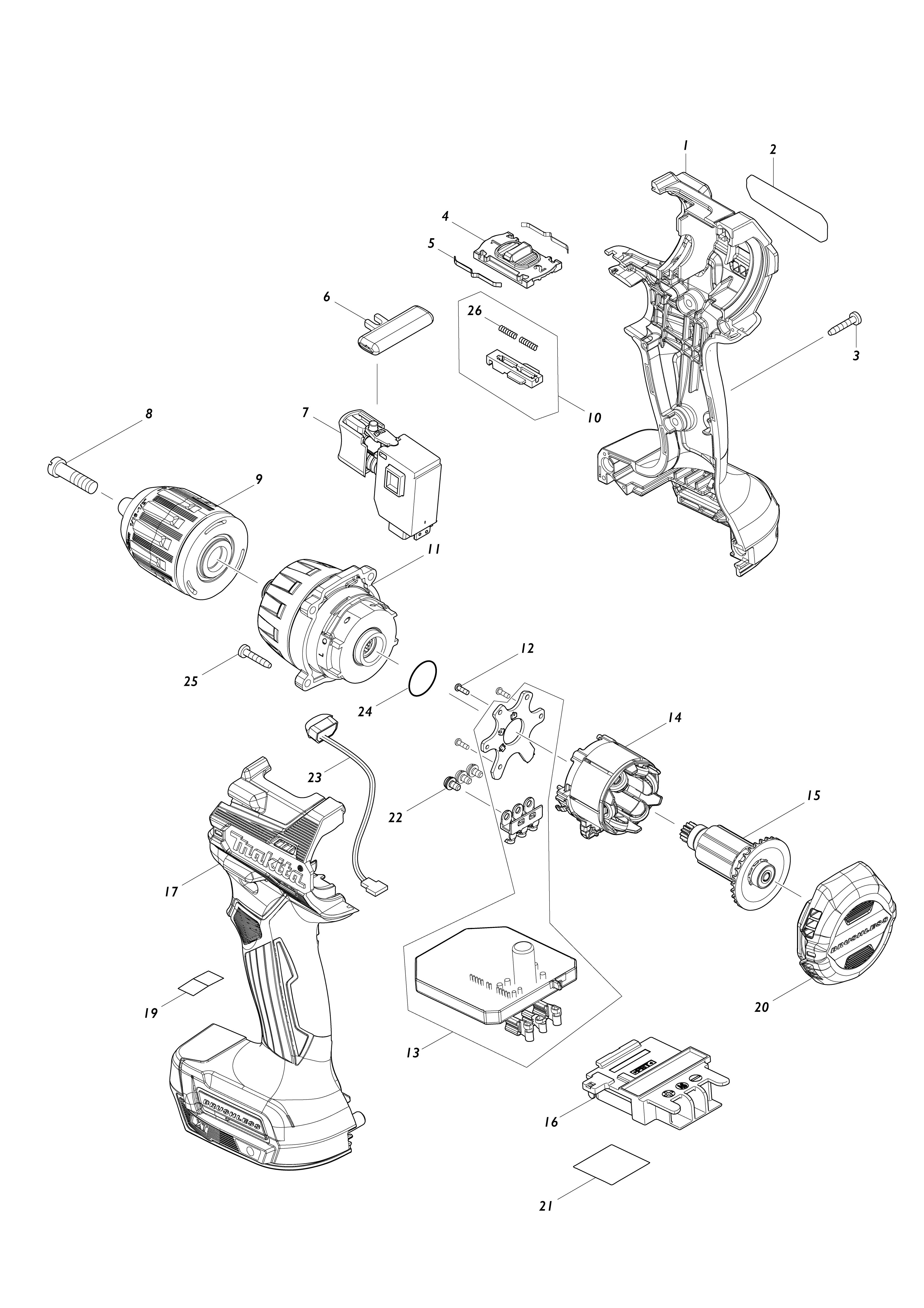 Pièces détachées Perceuse visseuse Makita DDF487