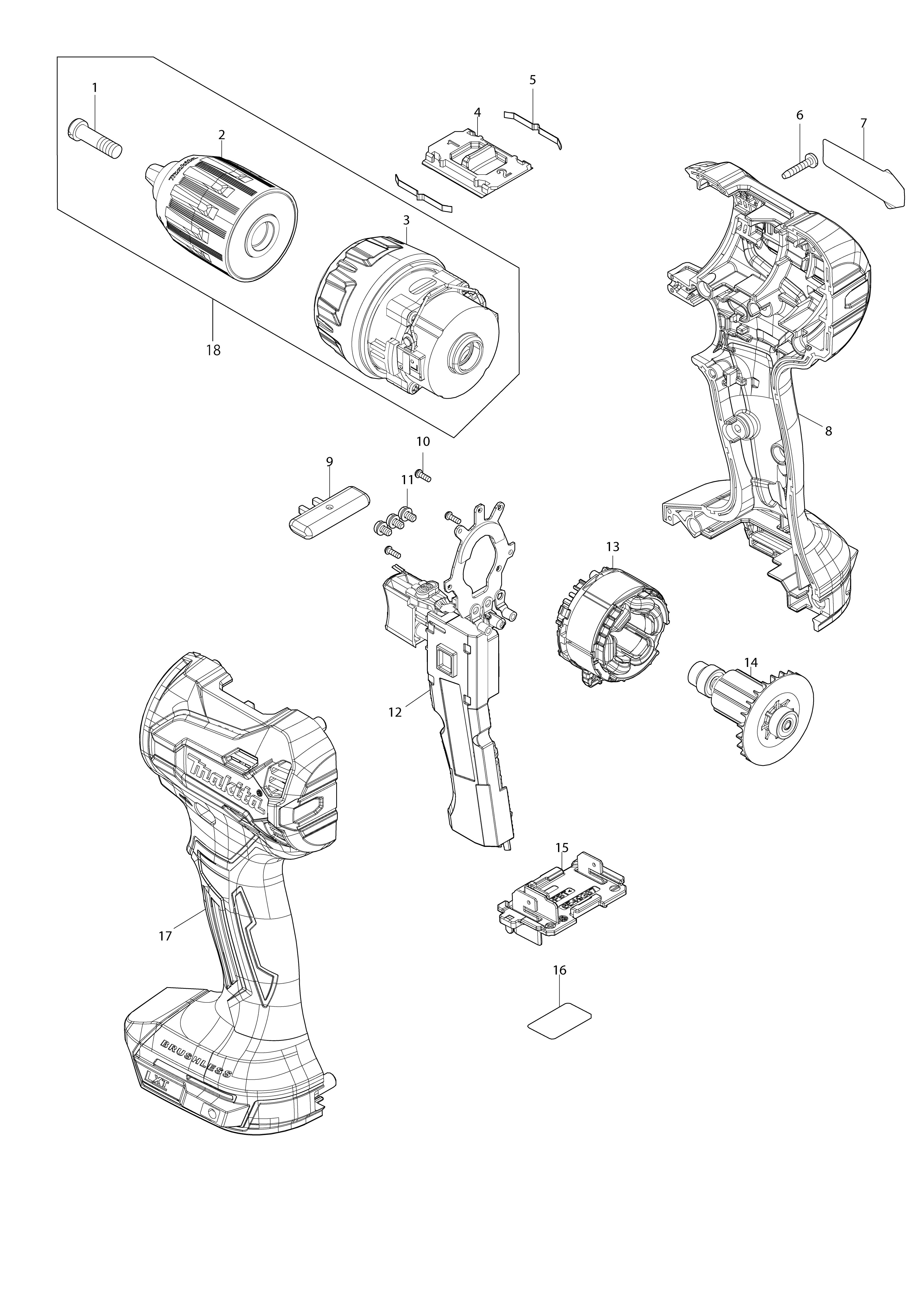 Pièces détachées Perceuse visseuse Makita DDF490