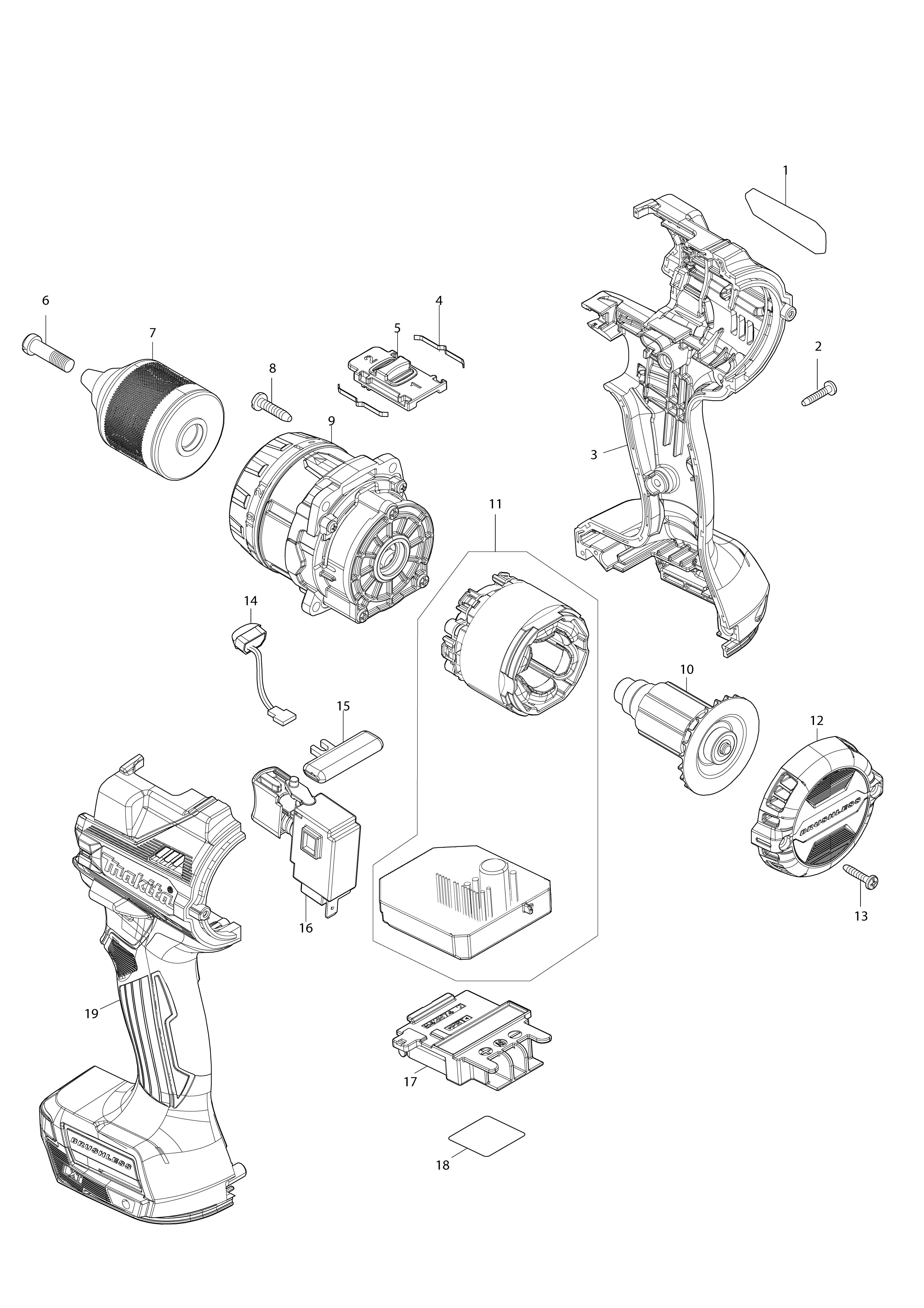 Pièces détachées Perceuse visseuse Makita DDF492