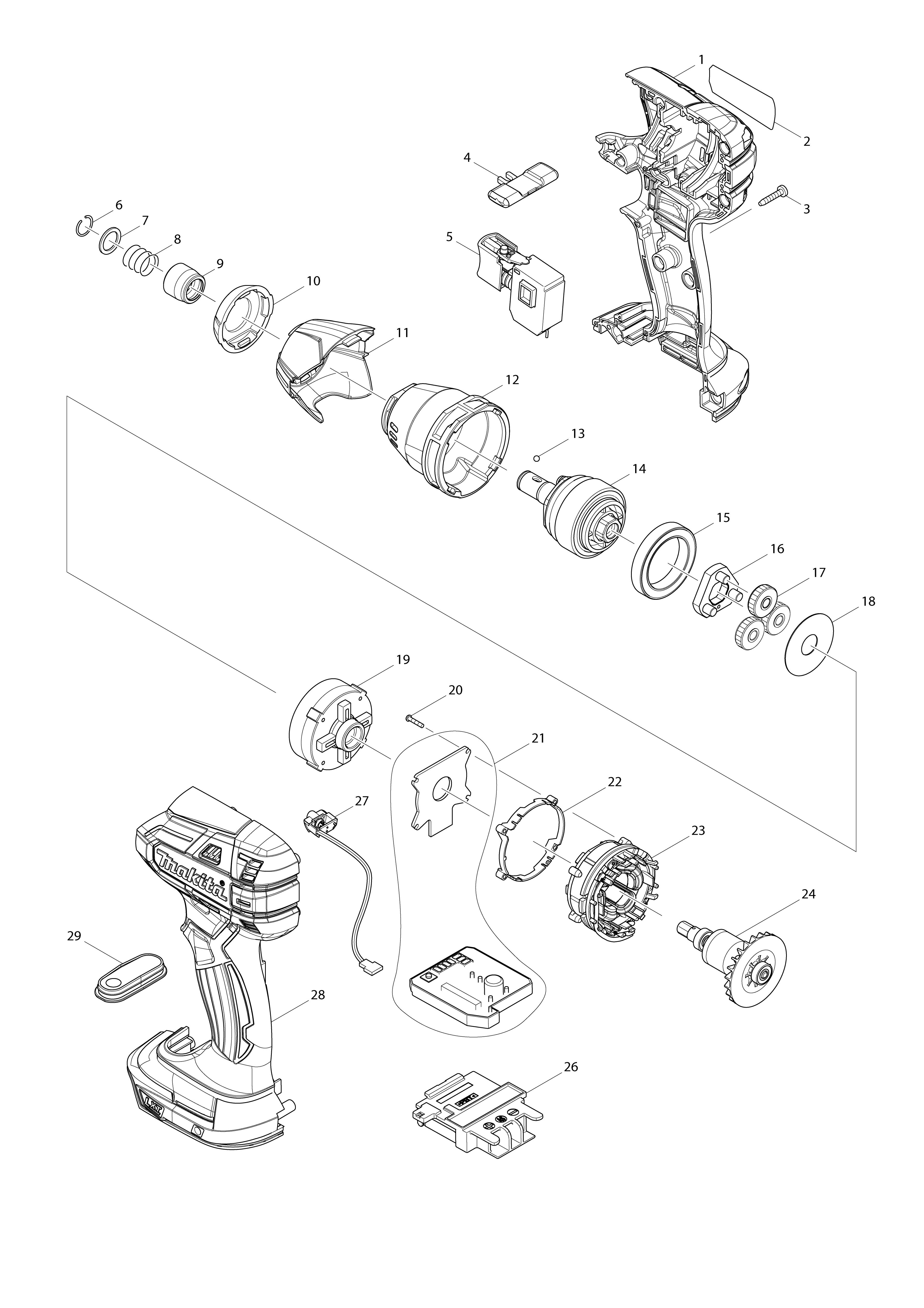 Pièces détachées Visseuse oléopneumatique Makita DTS141