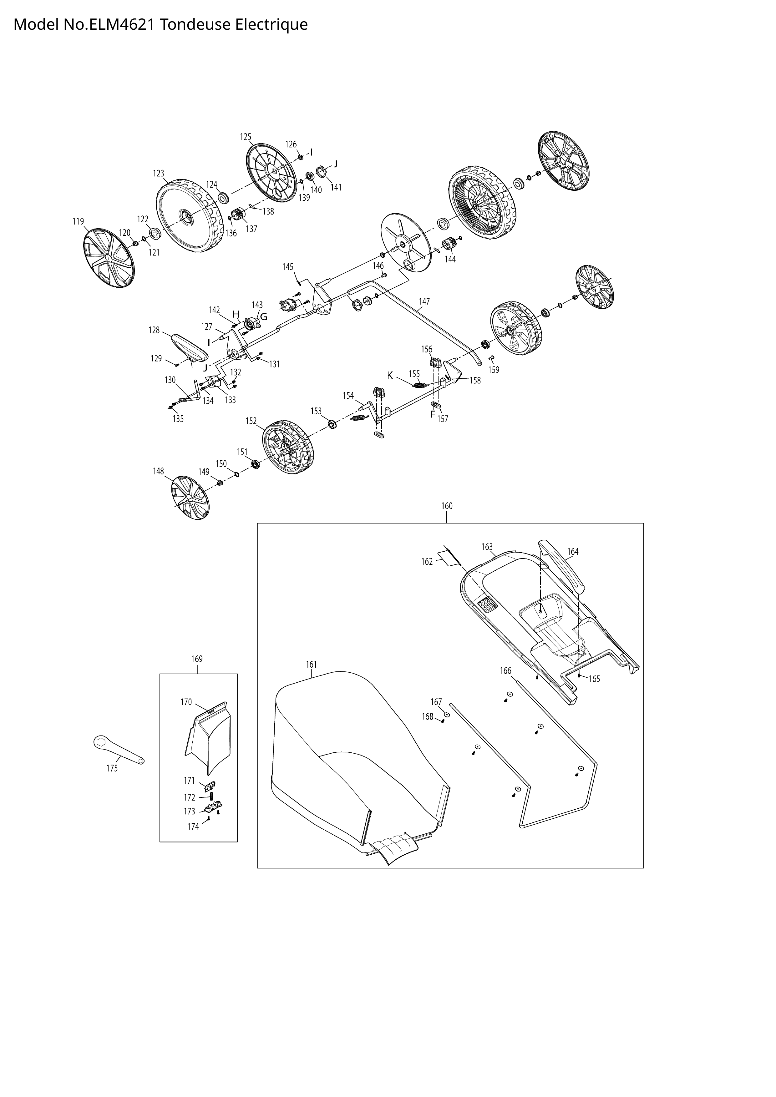 Pièces détachées tondeuse électrique Makita ELM4621