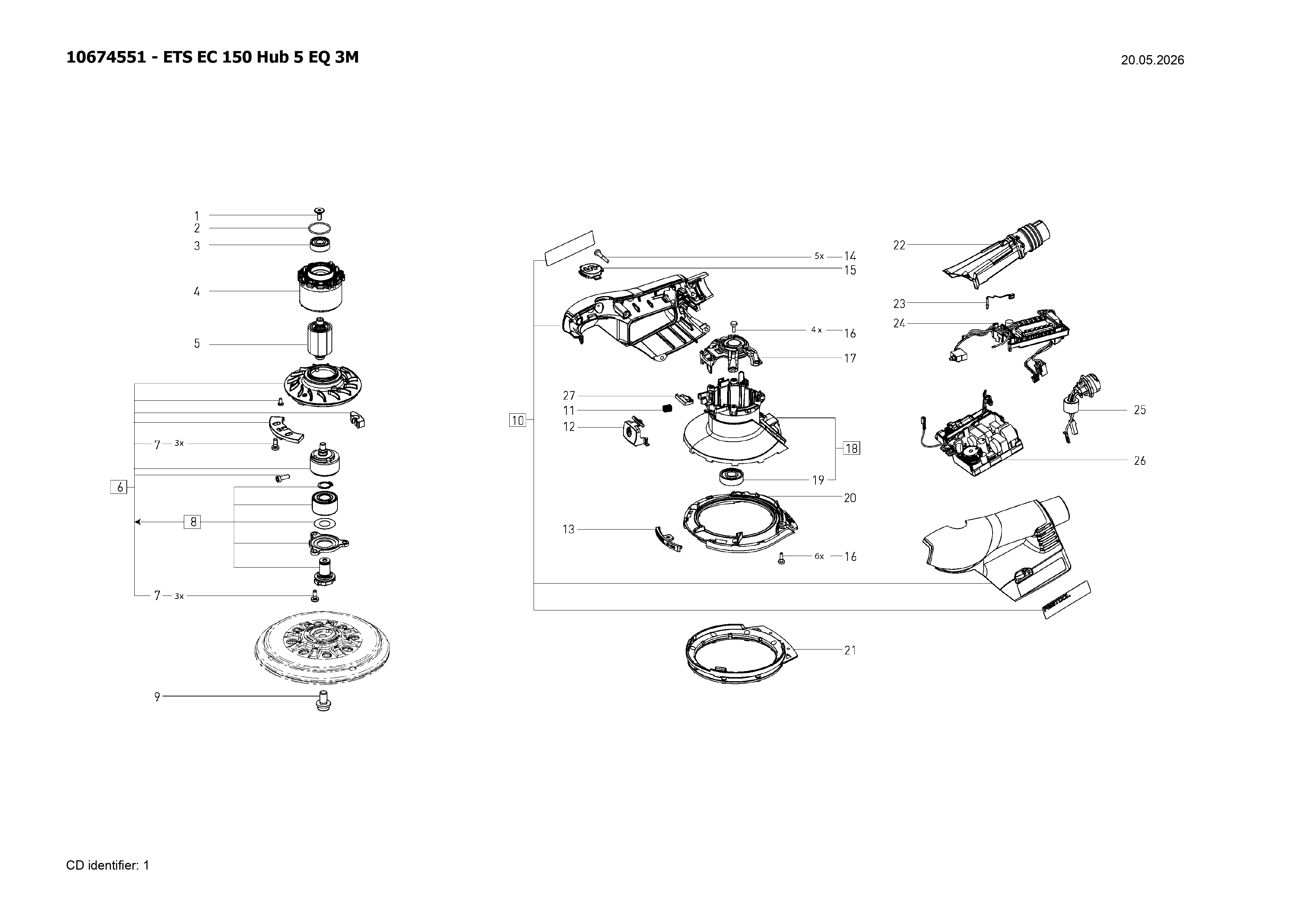 Pièces détachées Ponceuse Festool ETS EC 150 Hub 5 EQ 3M - 10674551