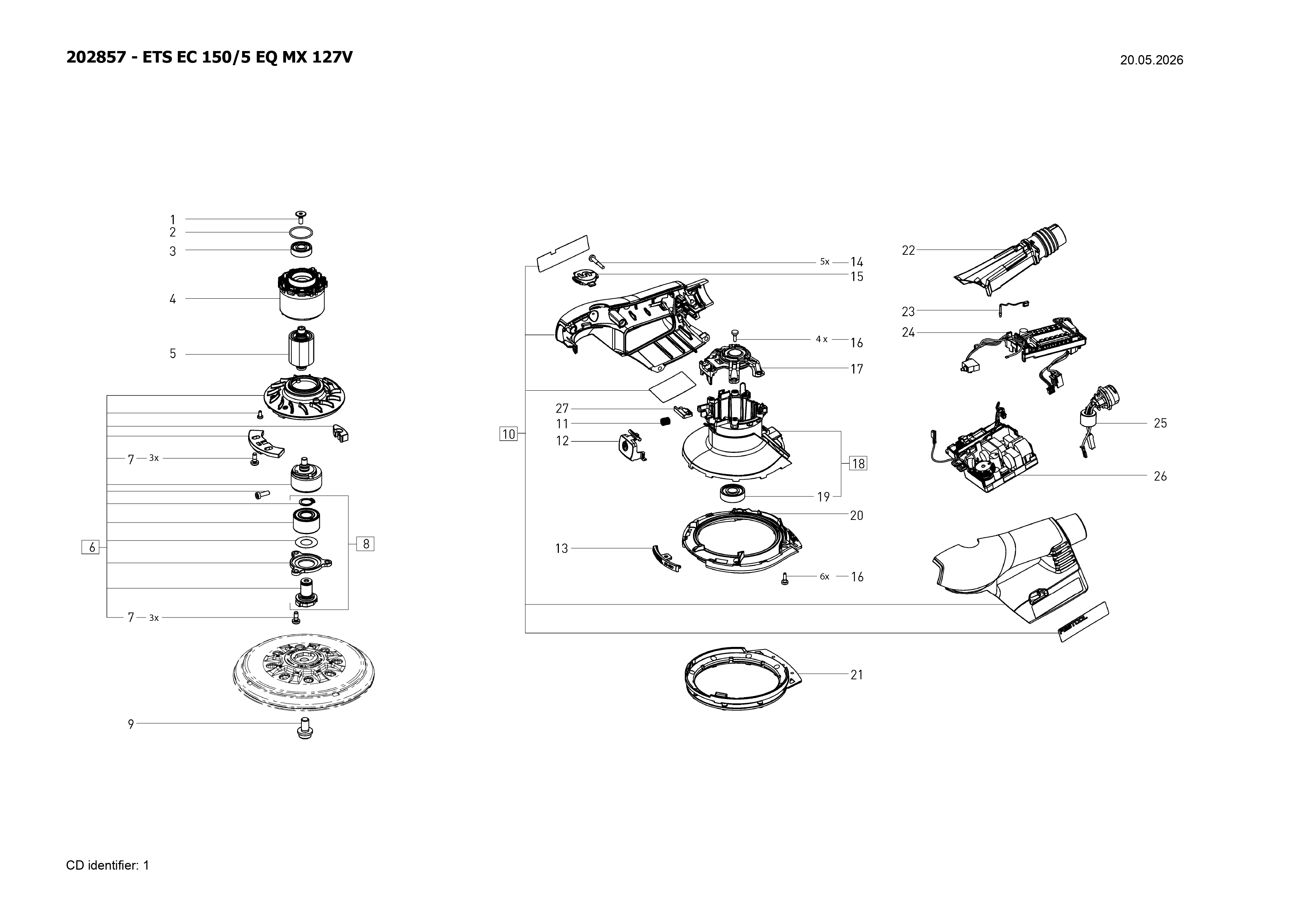 Pièces détachées Ponceuse Festool ETS EC 150/5 EQ MX 127V - 202857