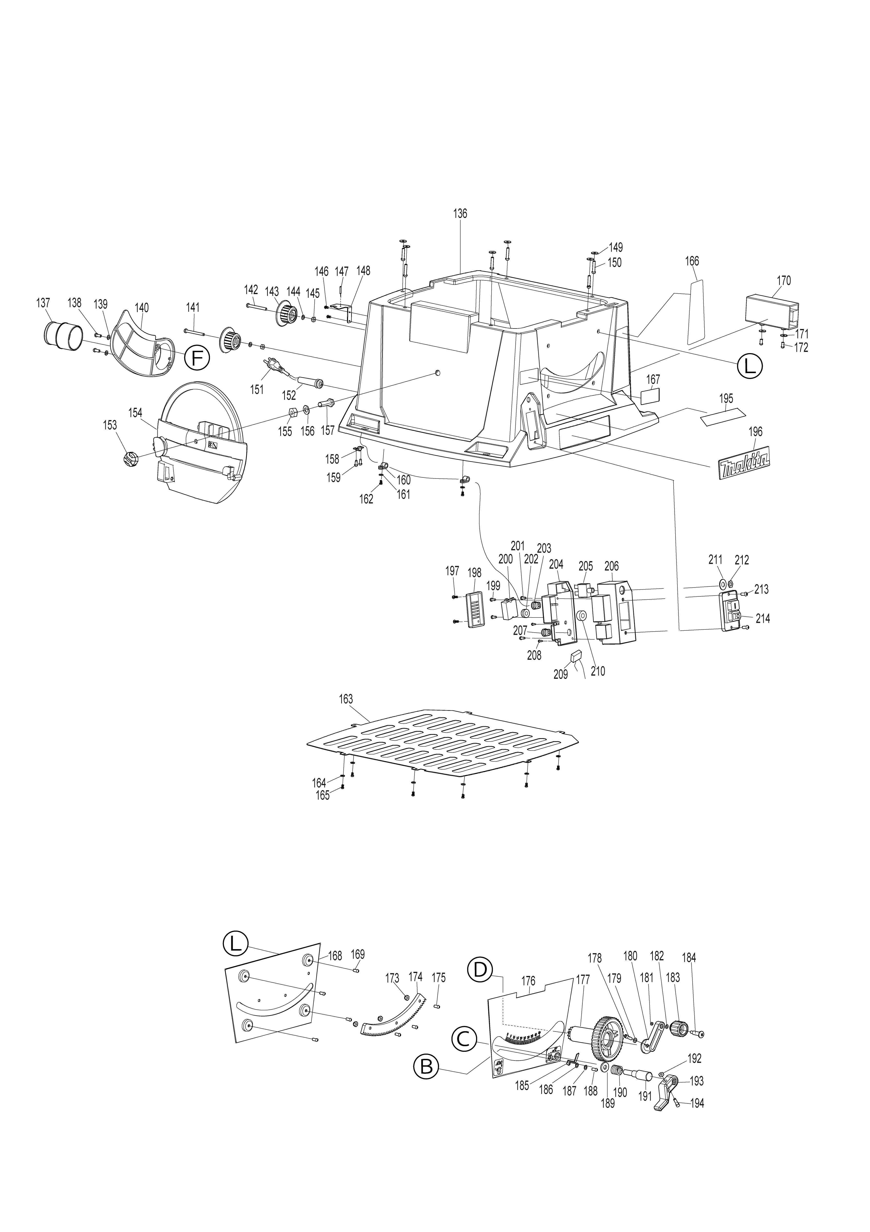 Pièces détachées Scie sur table Makita MLT100N