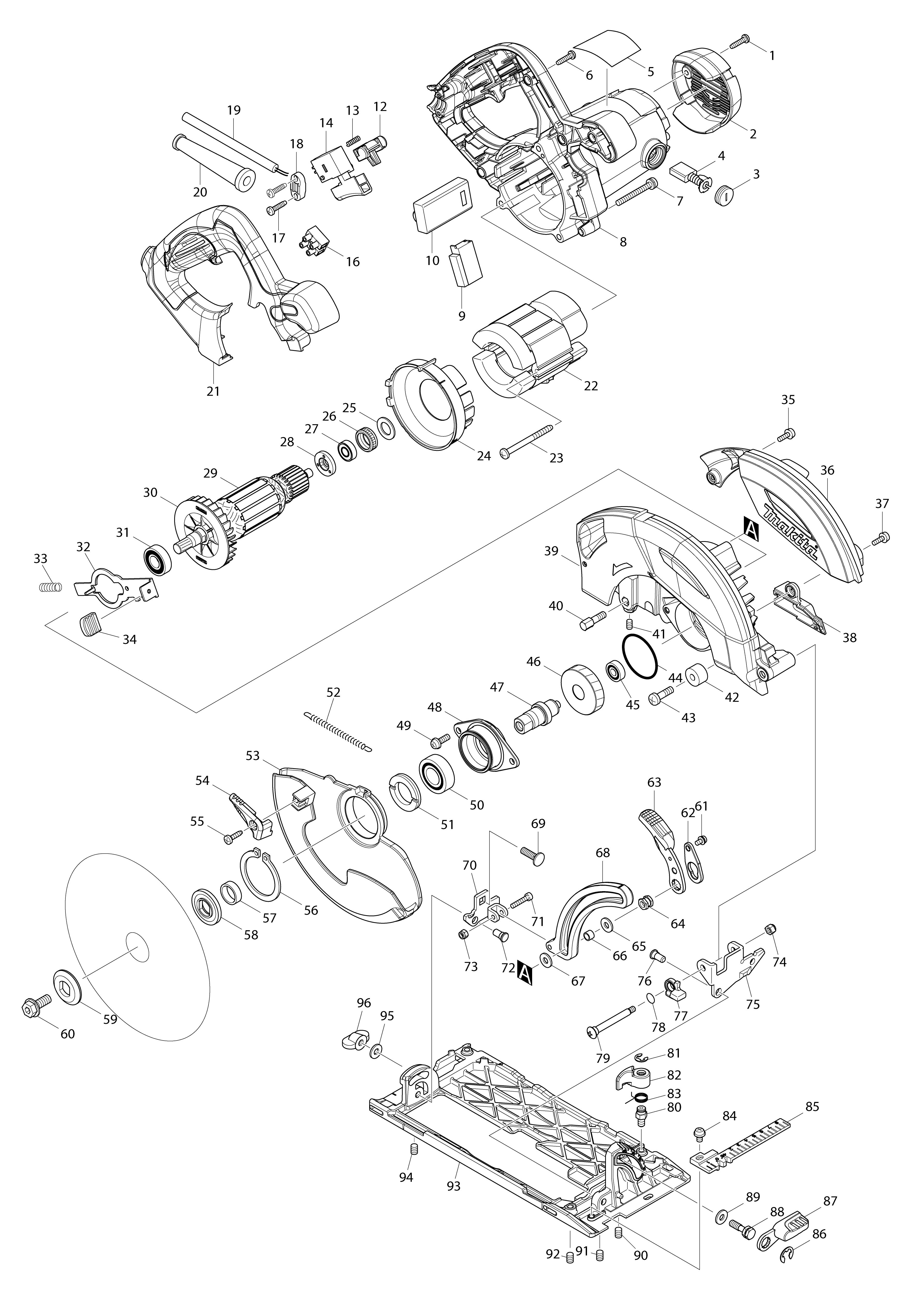 Pièces détachées Scie circulaire Makita HS7101