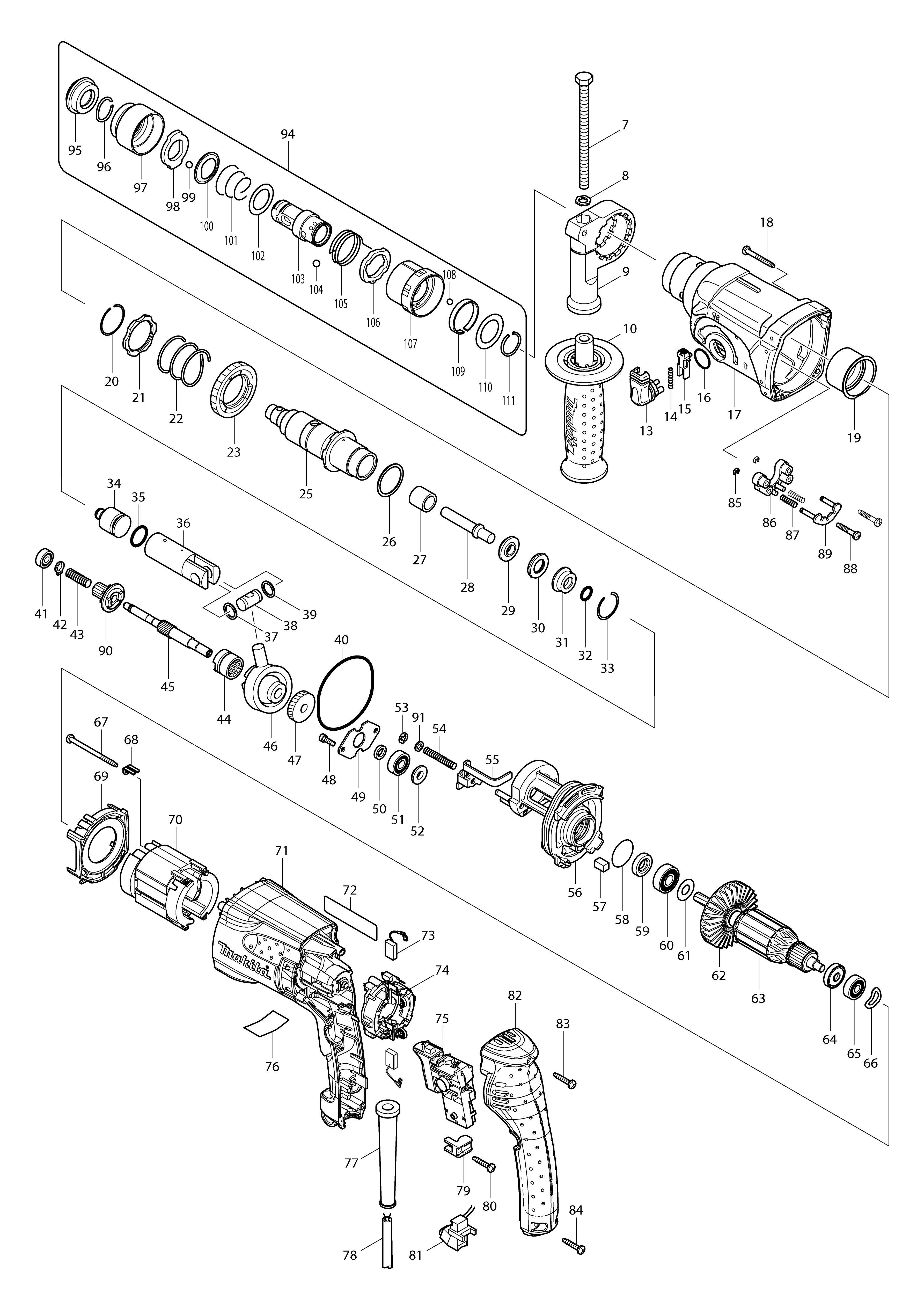Pièces détachées Perfo-burineur SDS-PLUS Makita HR2470FT