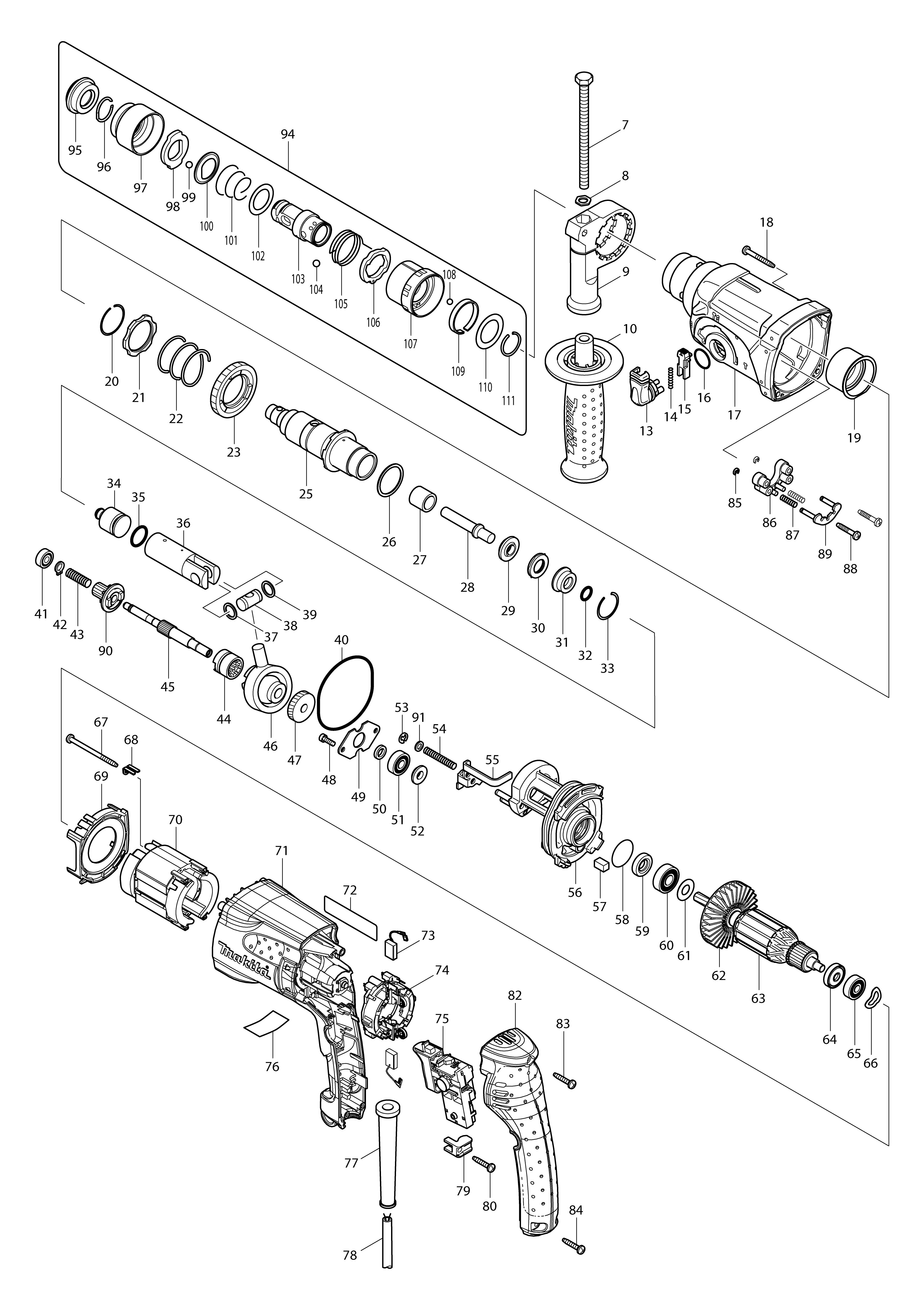 Pièces détachées Perfo-burineur SDS-PLUS Makita HR2470T