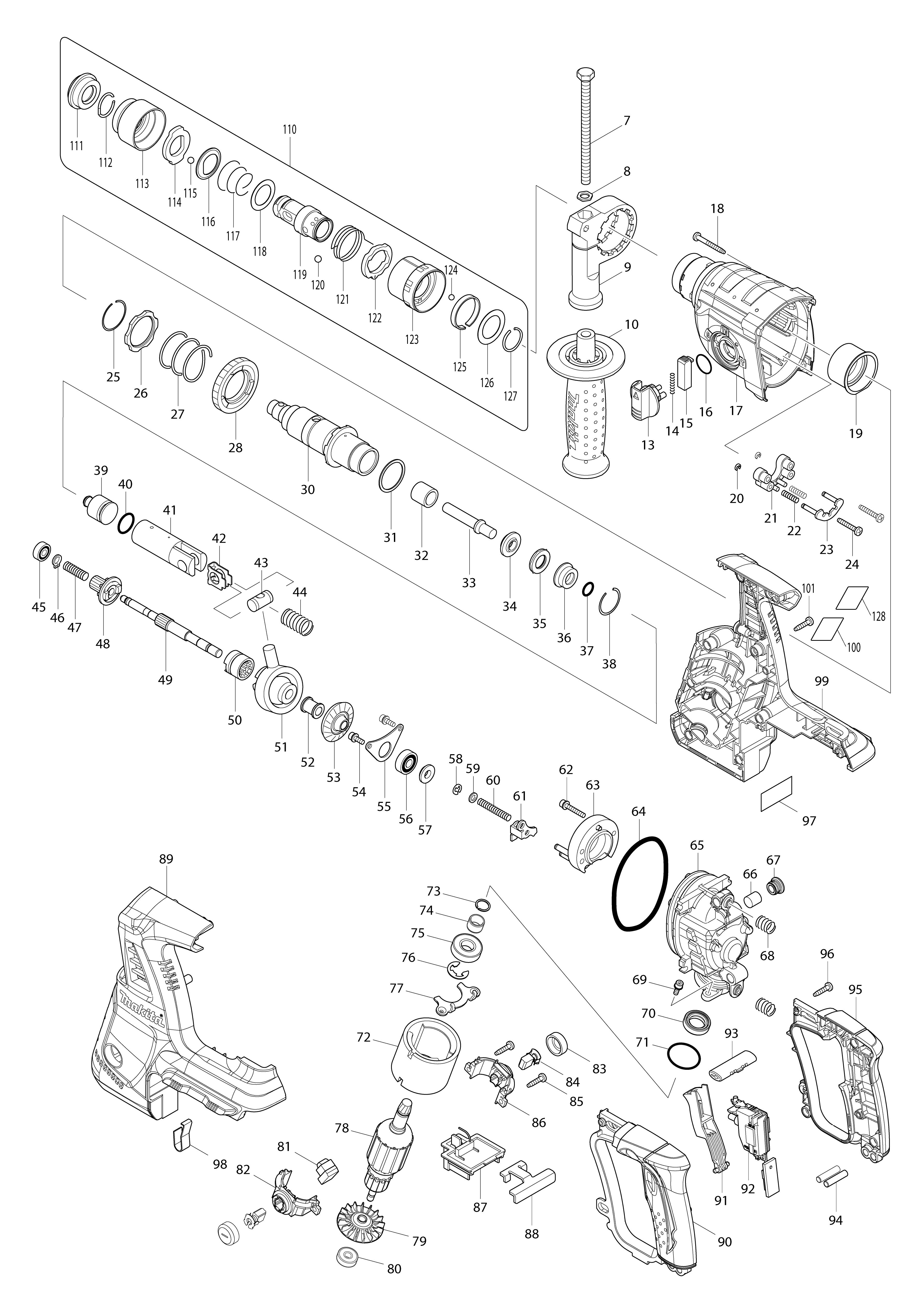 Pièces détachées Perforateur-burineur Makita BHR261T
