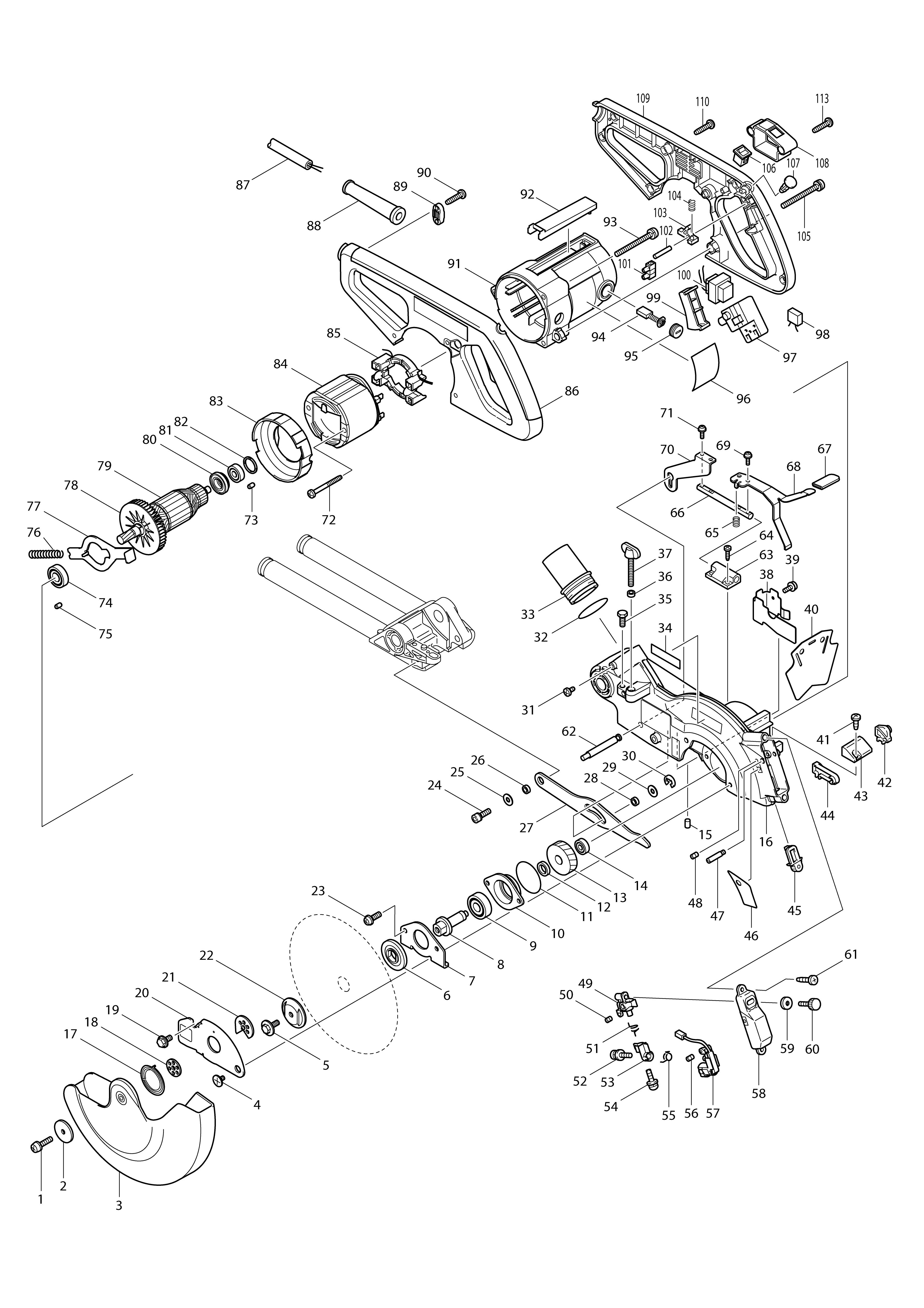 Pièces détachées Scie radiale Makita LS0714L