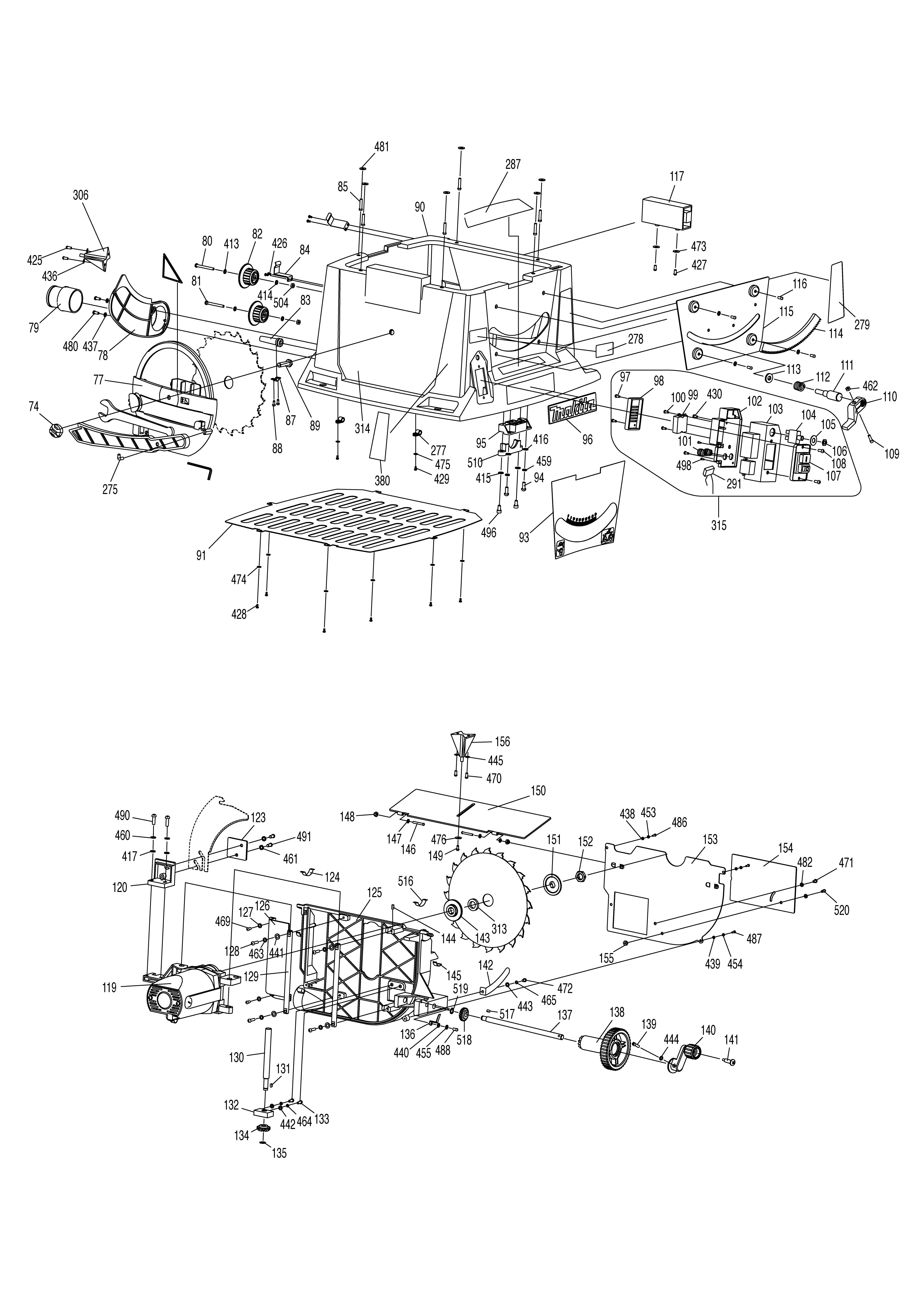 Pièces détachées Scie sur table Makita MLT100