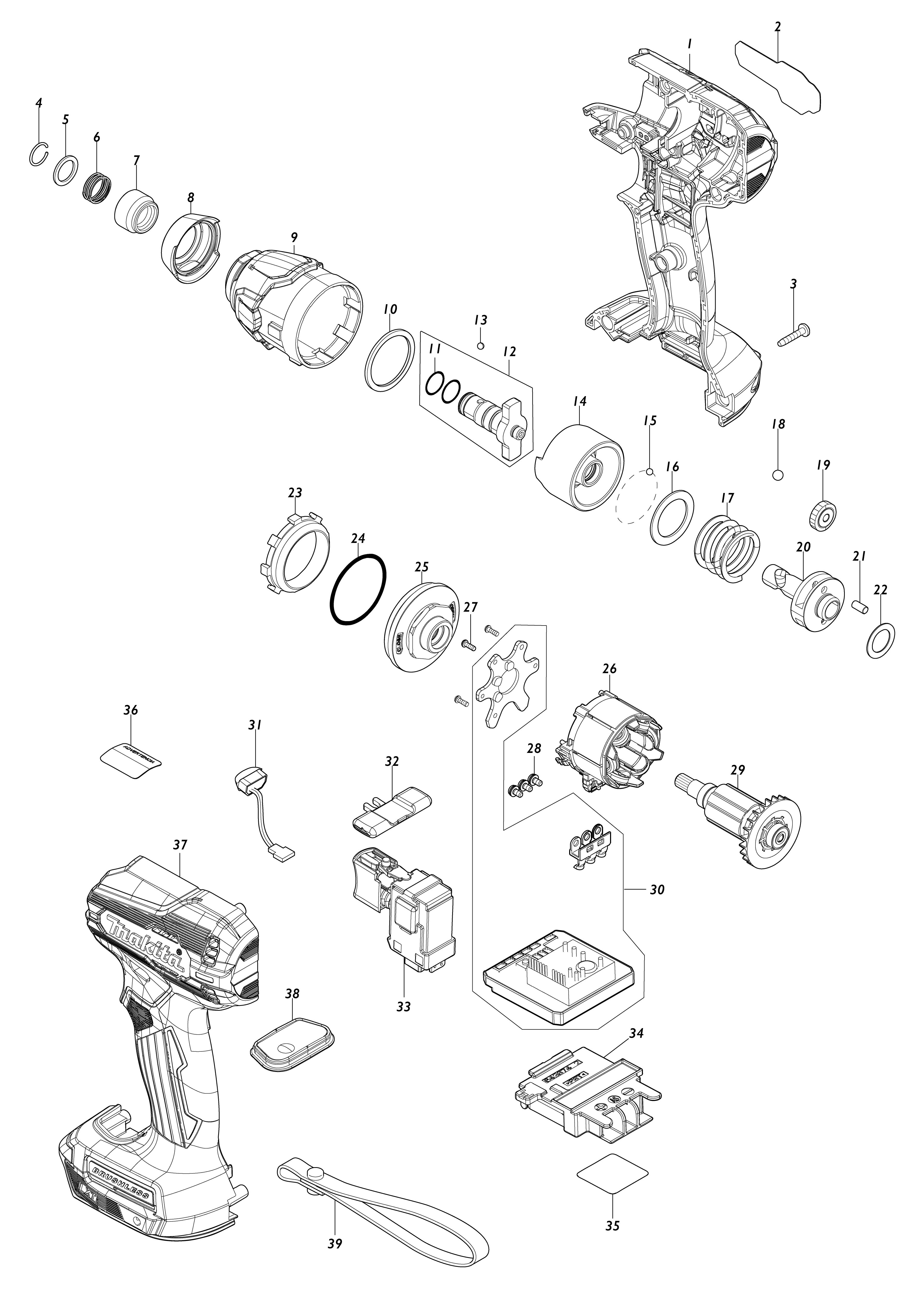 Pièces détachées Visseuses à chocs Makita DTD157