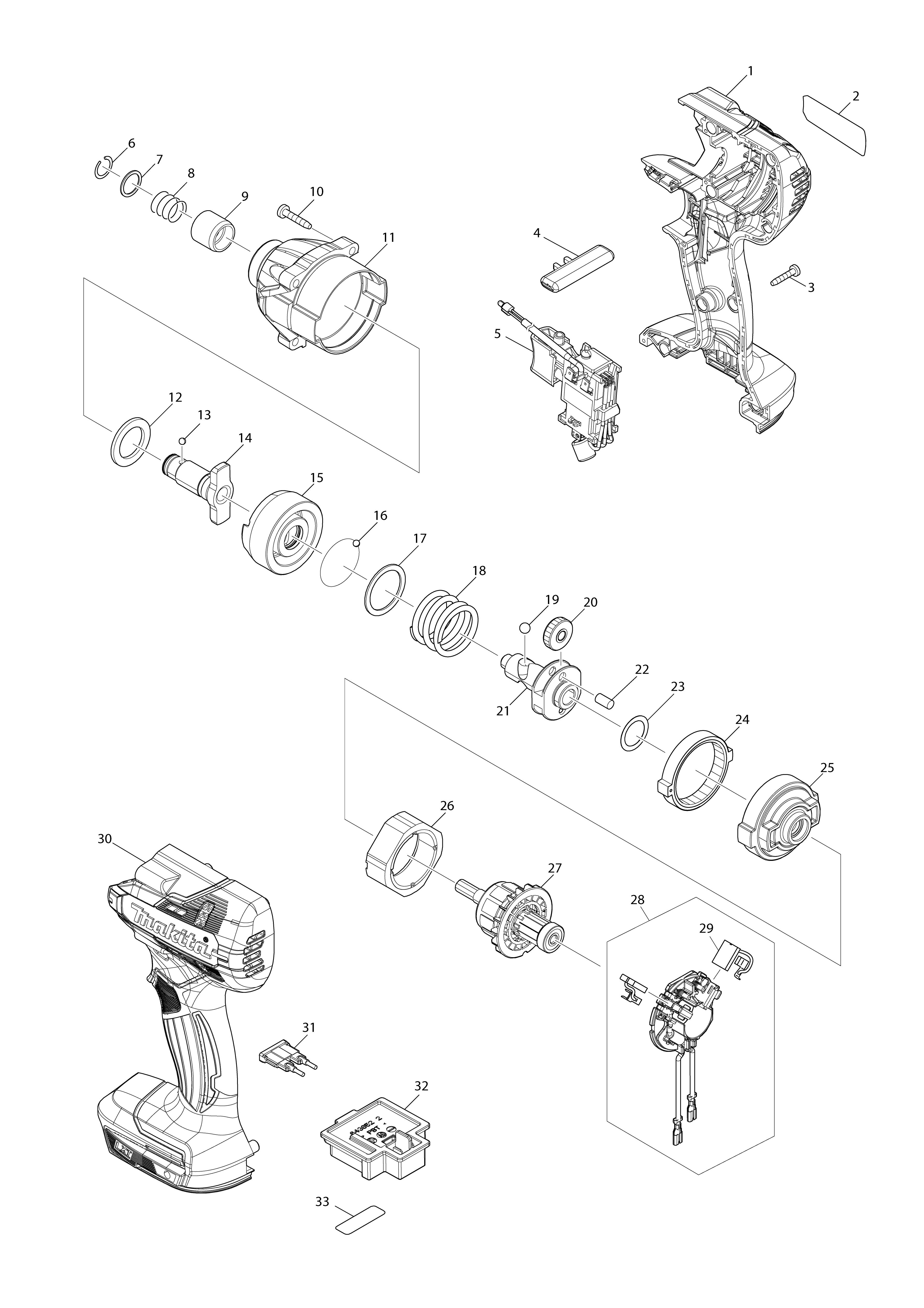 Pièces détachées Visseuses à chocs Makita DTD156