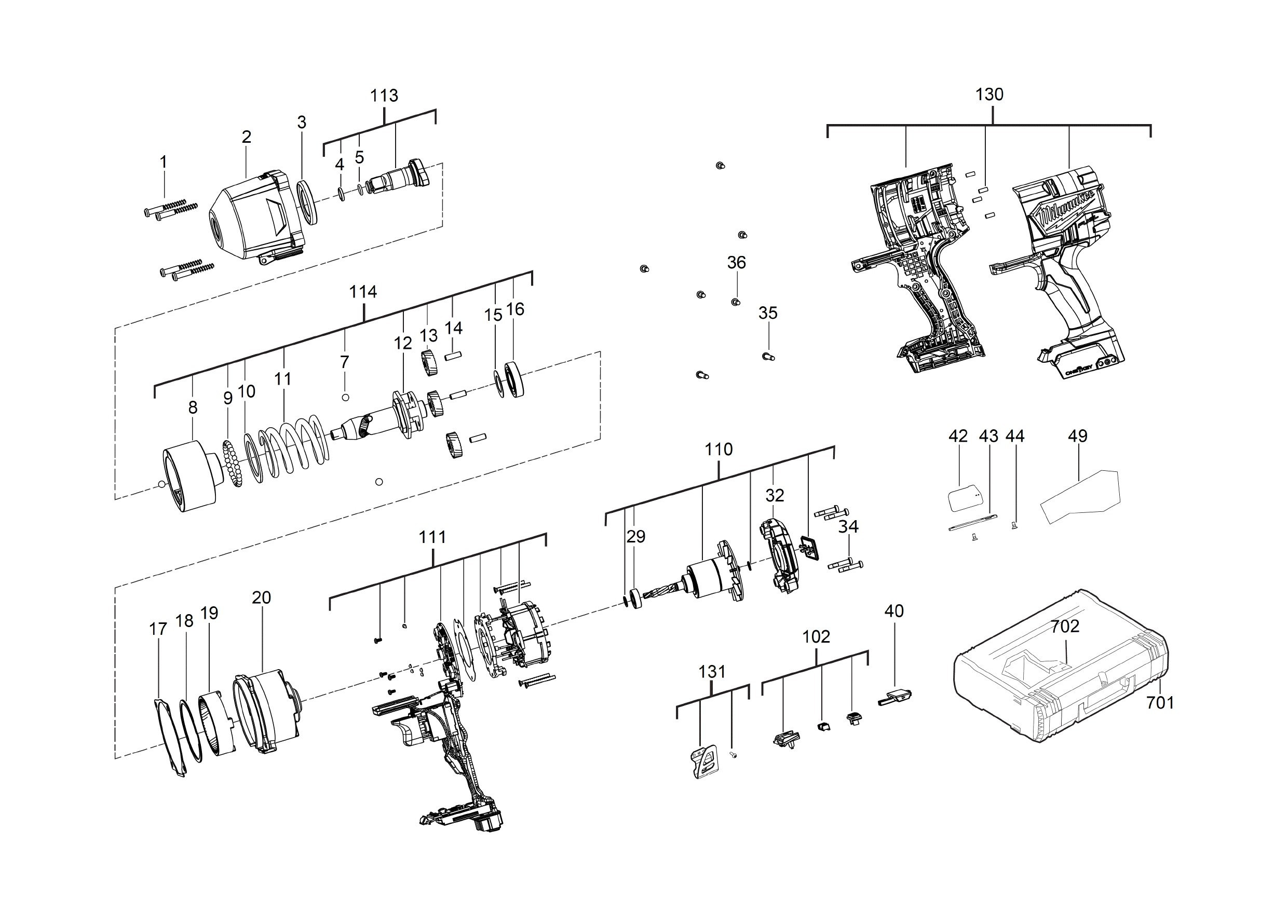 Pièces détachées Boulonneuse Milwaukee M18 ONEFHIWF12 - 467195