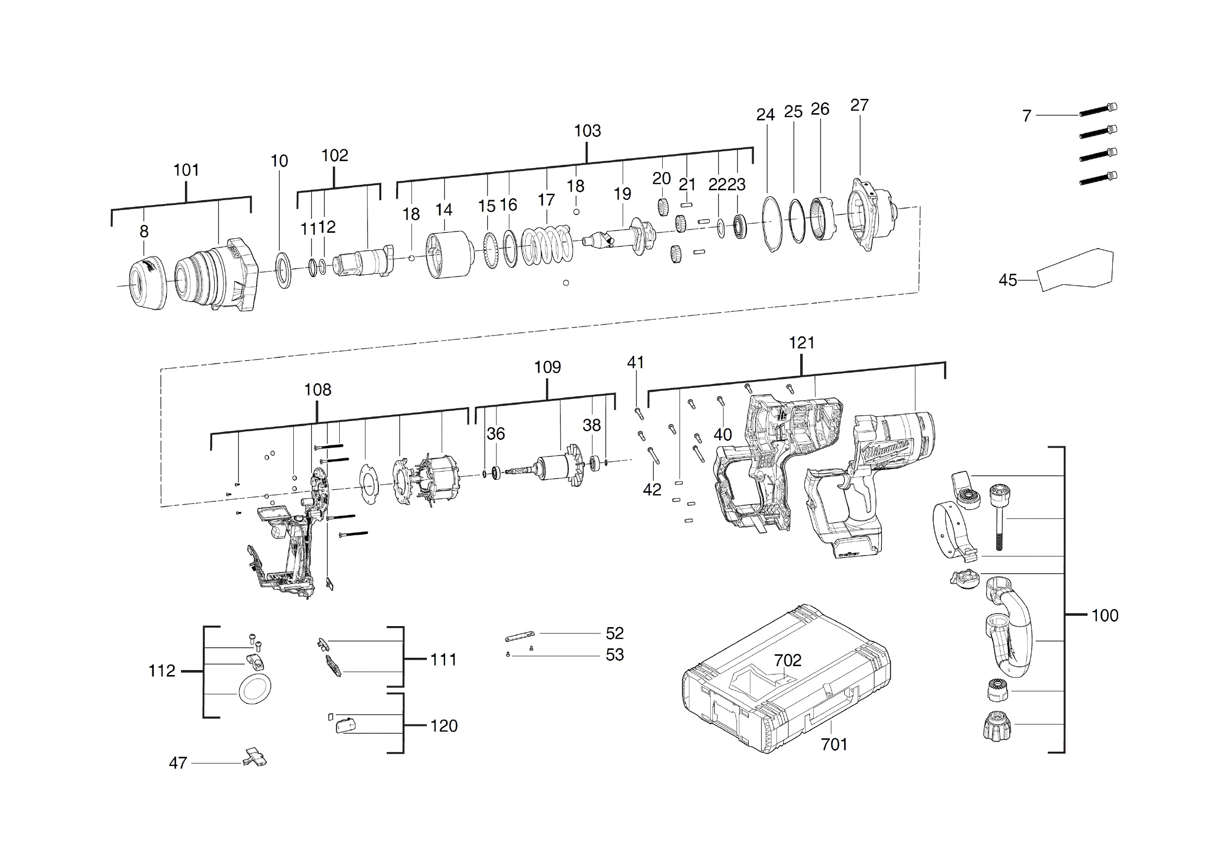 Pièces détachées Boulonneuse Milwaukee M18 ONEFHIWF1 - 467215