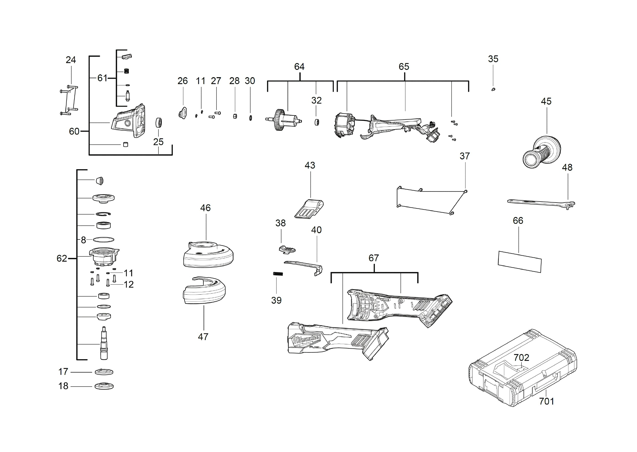 Pièces détachées Meuleuse d'angle Milwaukee M18 FSAG125X - 483056