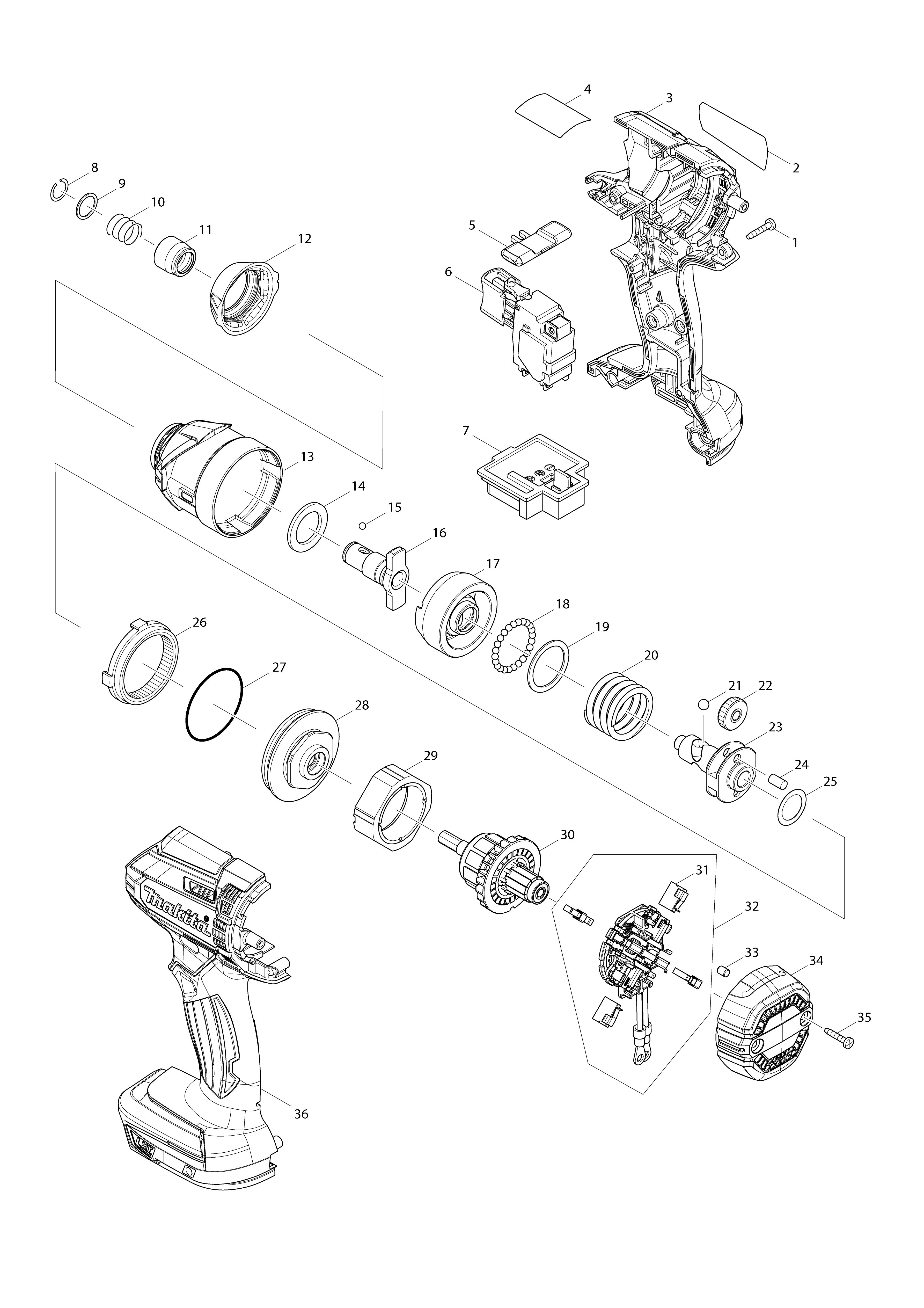 Pièces détachées Visseuses à chocs Makita DTD152