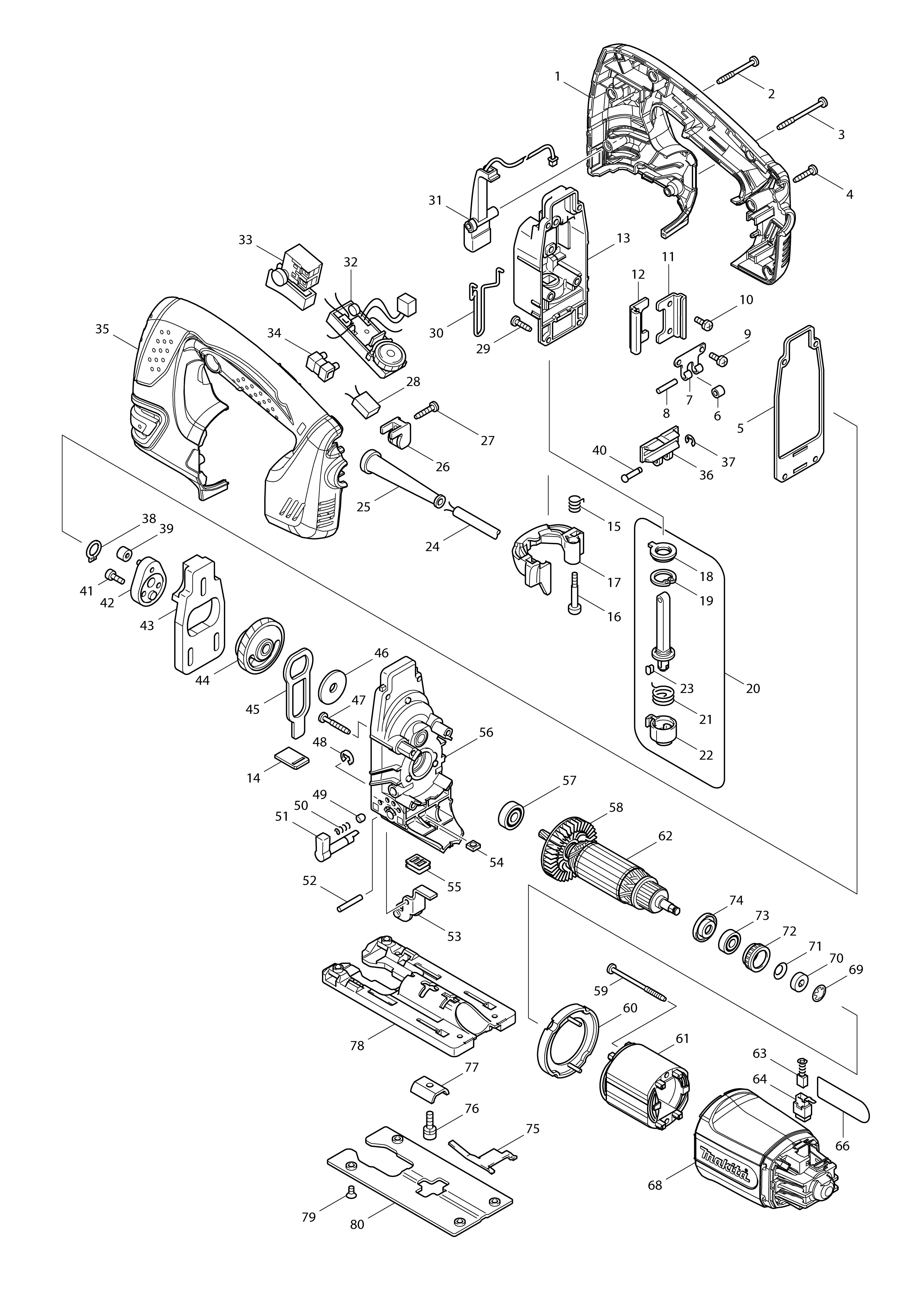Pièces détachées Scie sauteuse Makita 4350FCT
