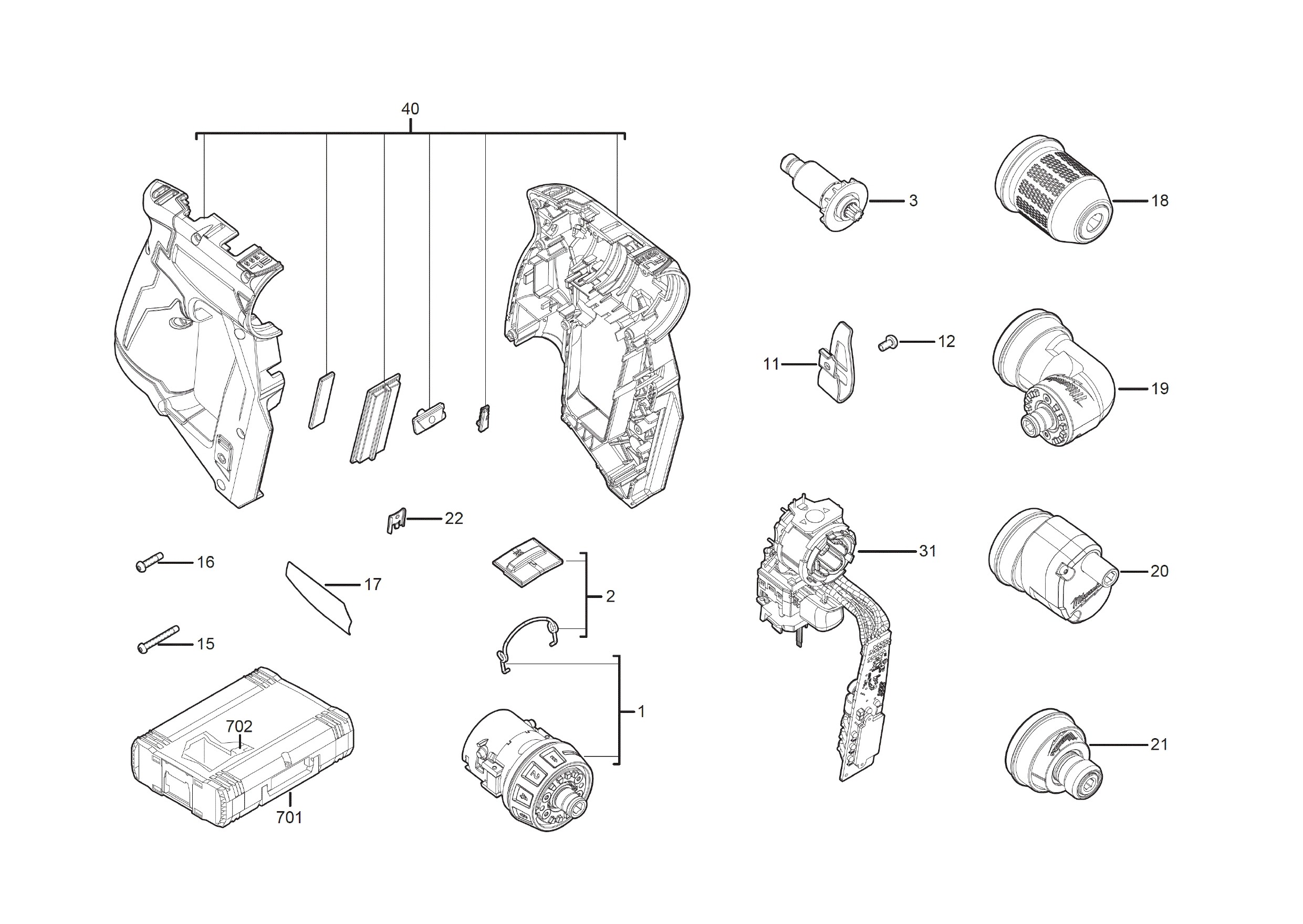 Pièces détachées Perceuse visseuse Milwaukee M12 FDDX - 474430