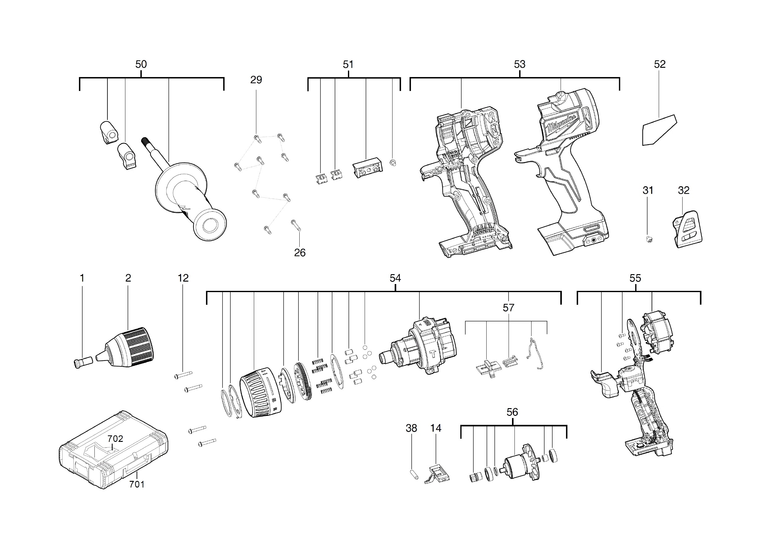 Pièces détachées Perceuse visseuse Milwaukee M18 BLPD2 - 469172