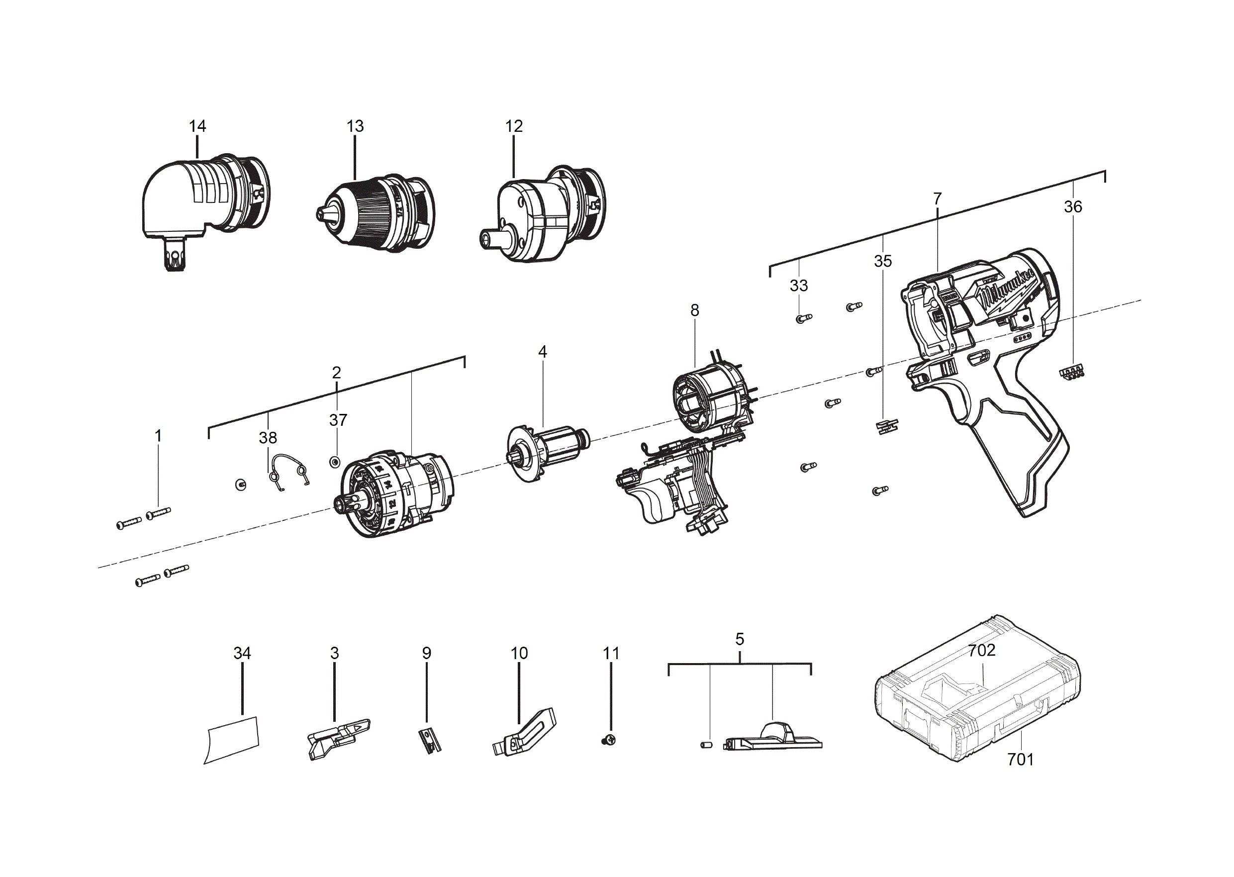 Pièces détachées Perceuse à percussion Milwaukee M12 FPDX - 467325