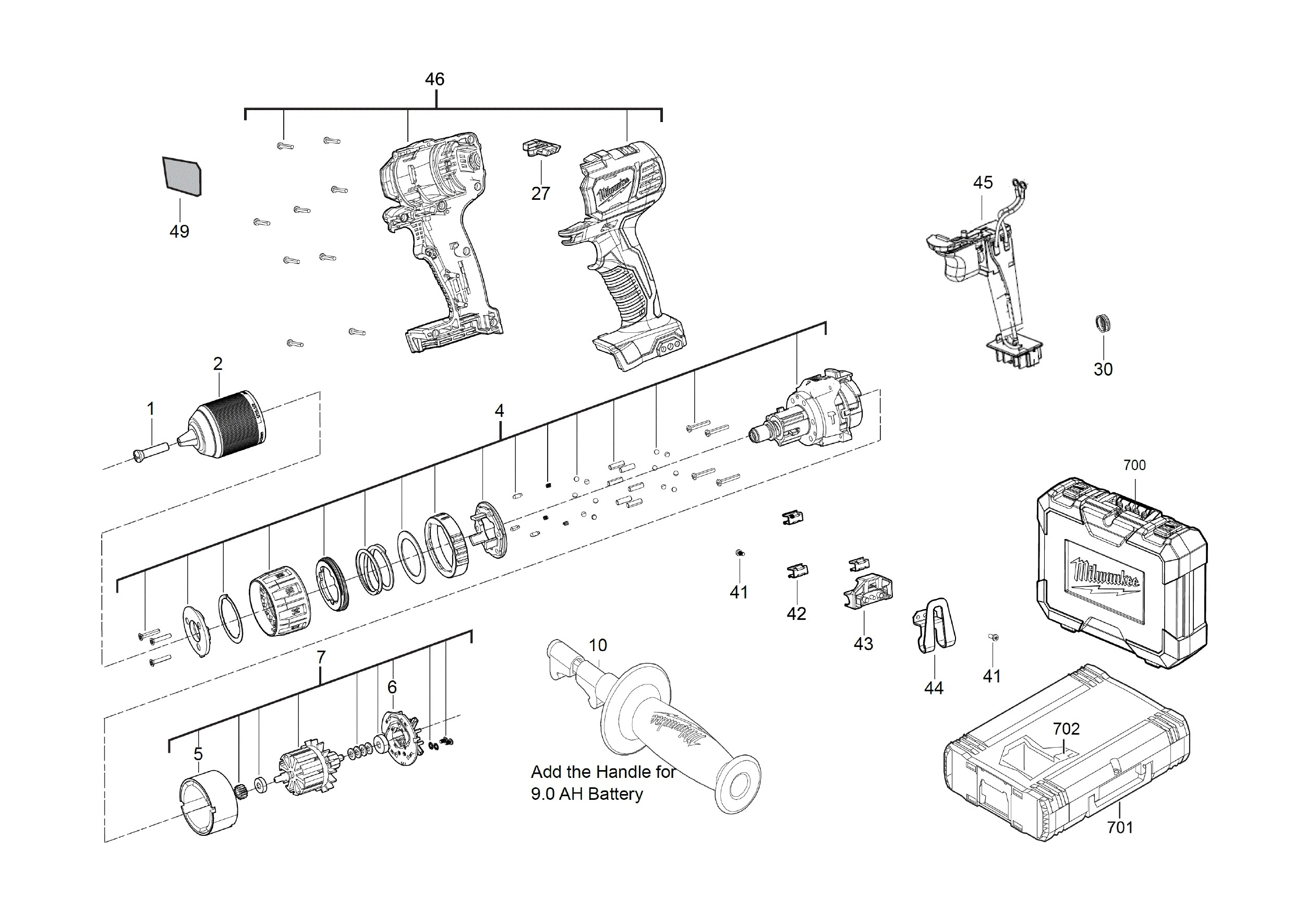 Pièces détachées Perceuse à percussion Milwaukee M18 BPD - 481211