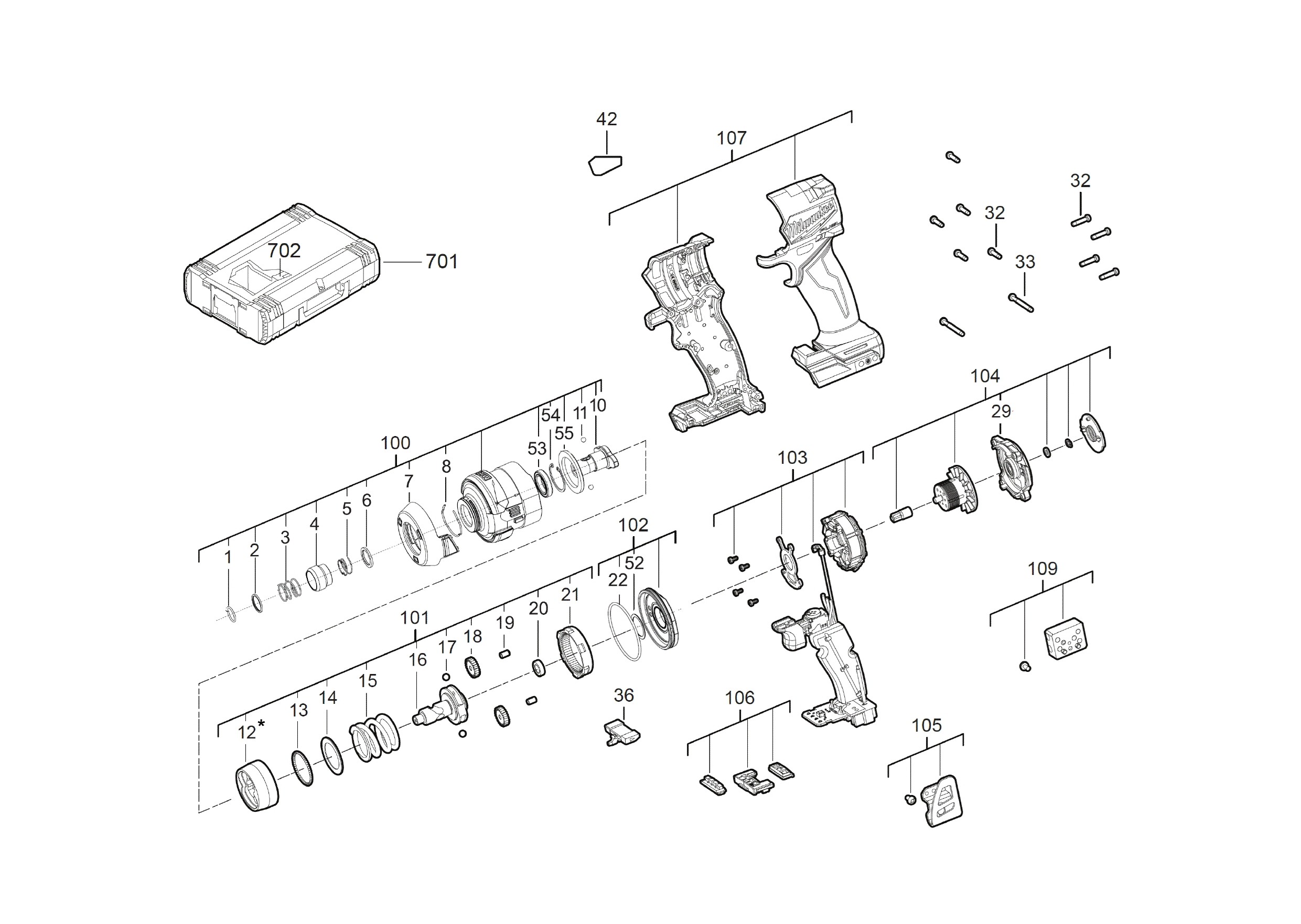 Pièces détachées Visseuse à choc Milwaukee M18 FID3 - 510666