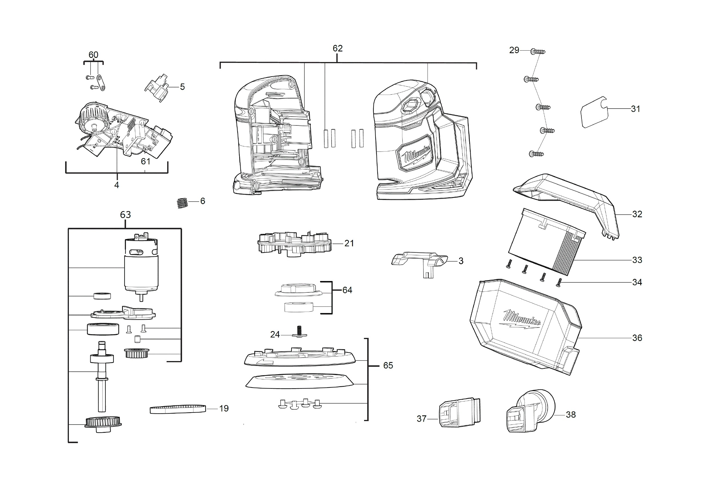 Pièces détachées Ponceuse orbitale Milwaukee M18 BOS125 - 467519