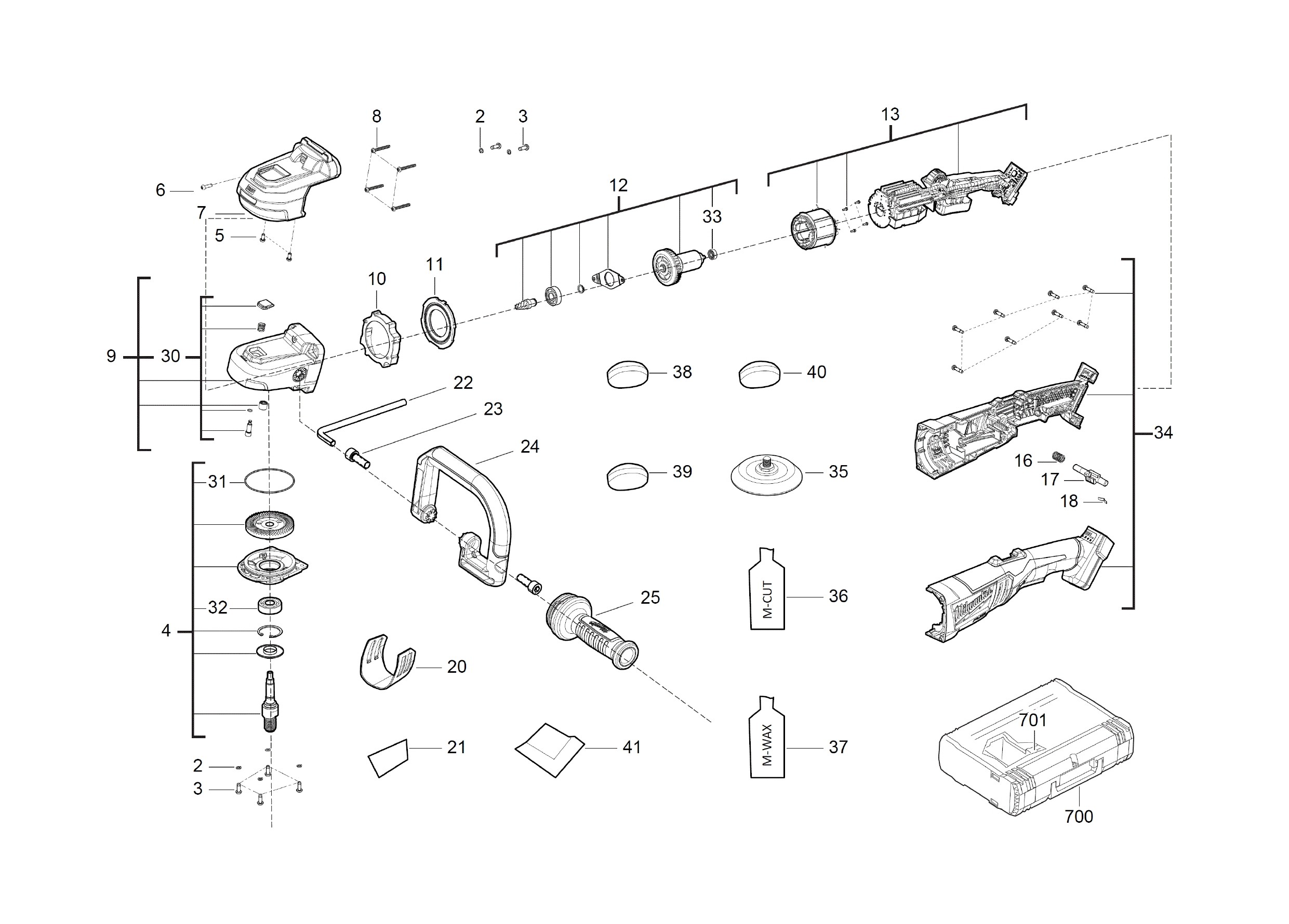Pièces détachées Polisseuse Milwaukee M18 FAP180 - 456845