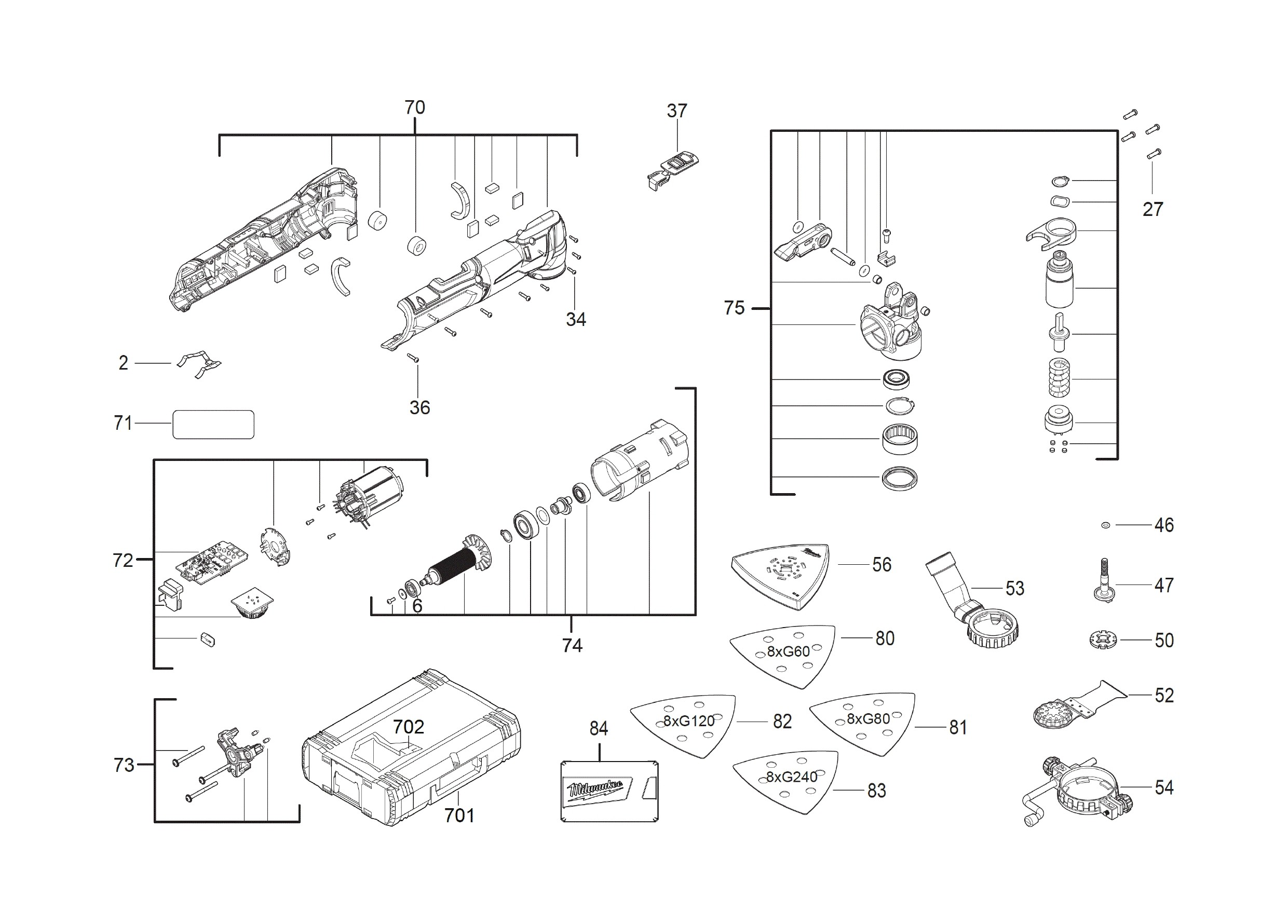 Pièces détachées Outil multifonctions Milwaukee M12 FMT - 477385