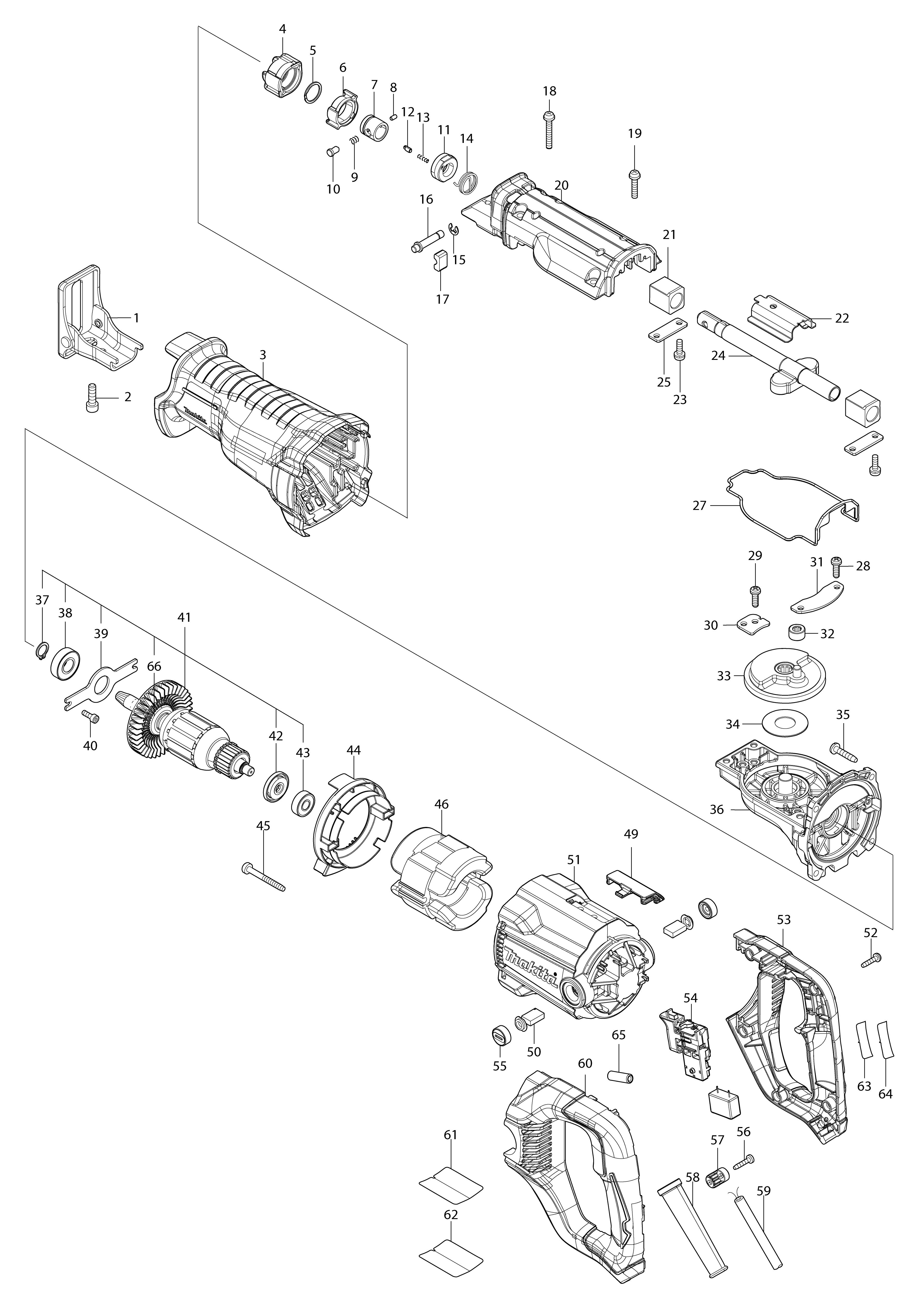Pièces détachées Scie récipro Makita JR3051T