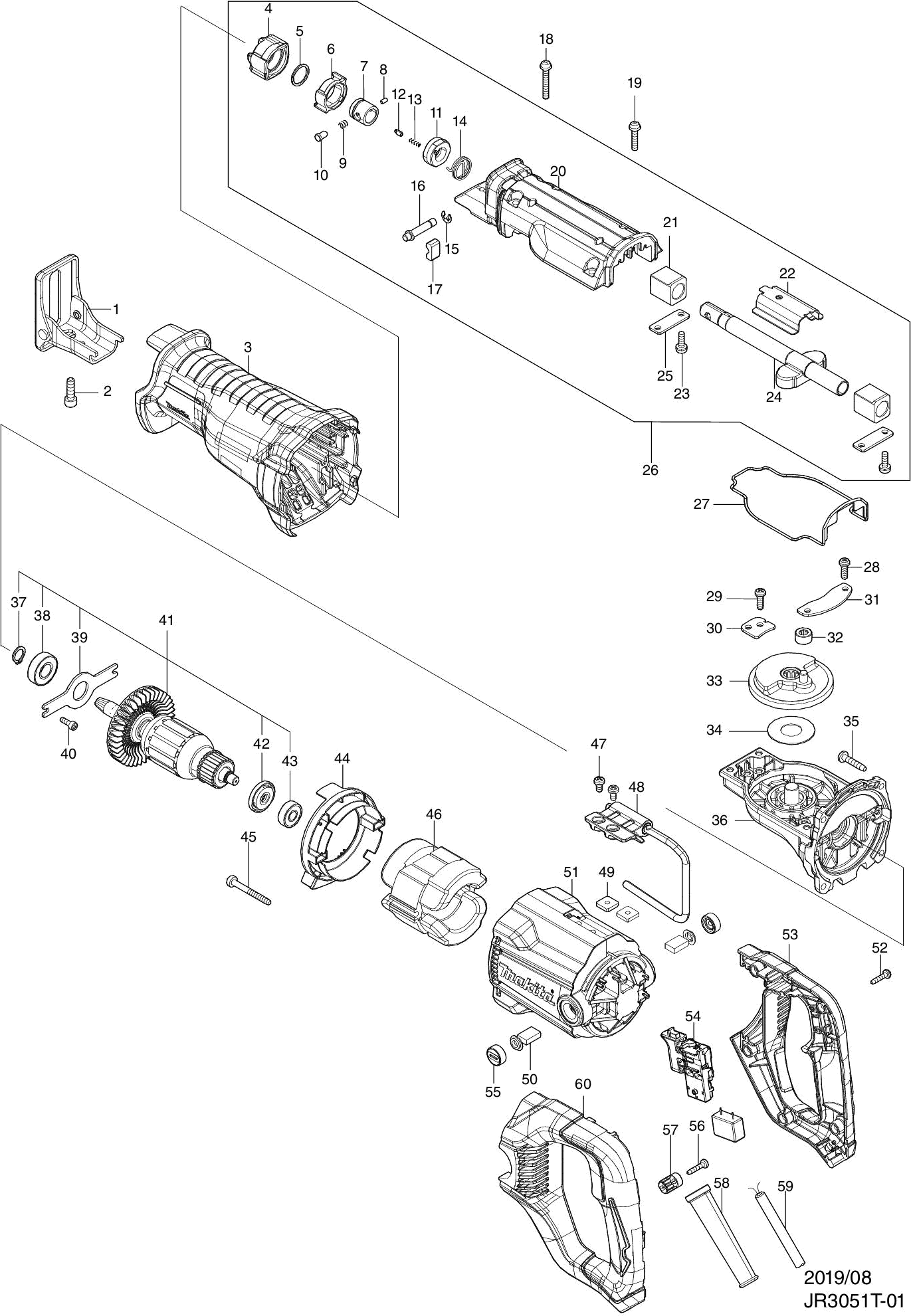 Pièces détachées Scie récipro Makita JR3051T
