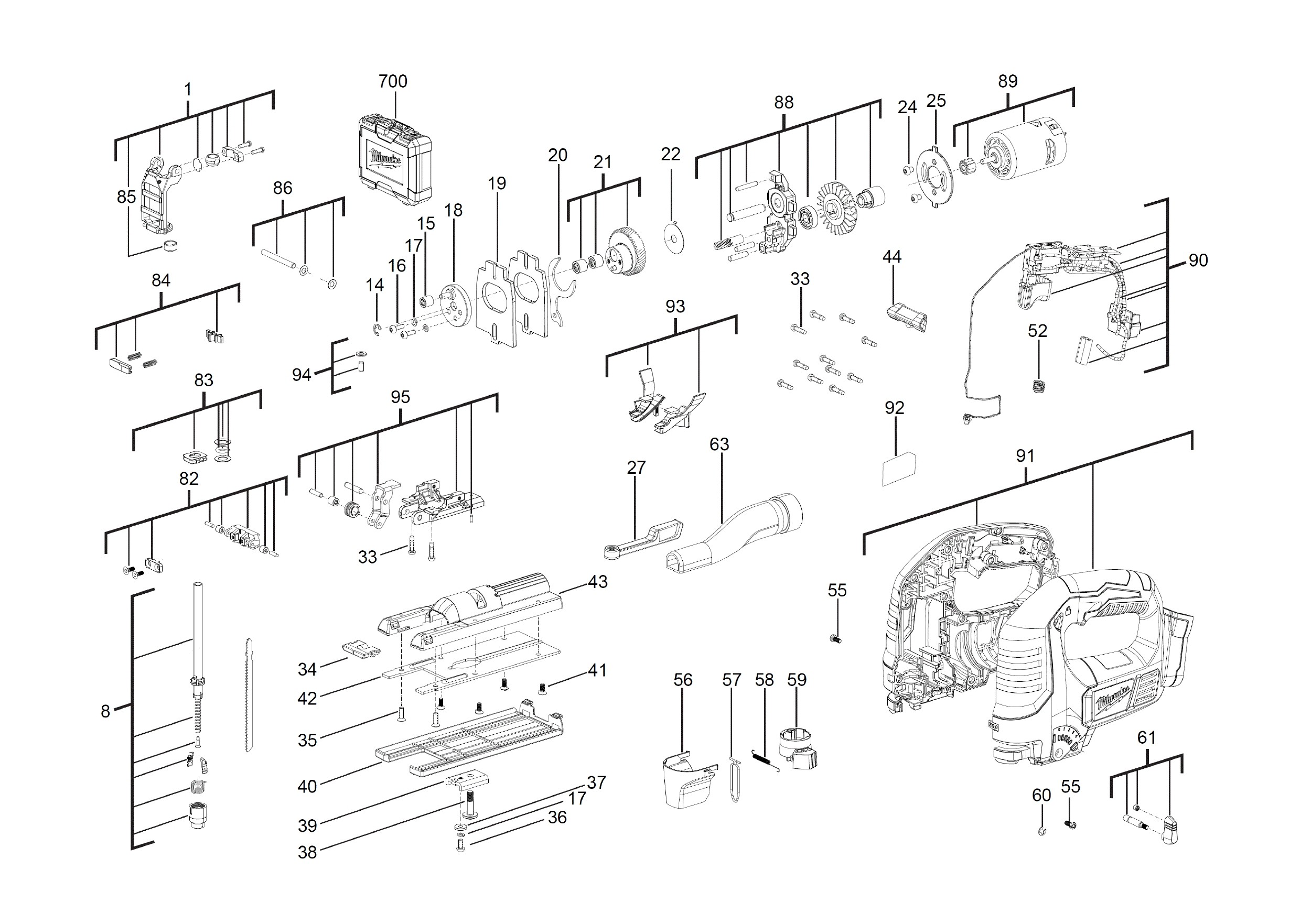 Pièces détachées Scie sauteuse Milwaukee M18 BJS - 456860