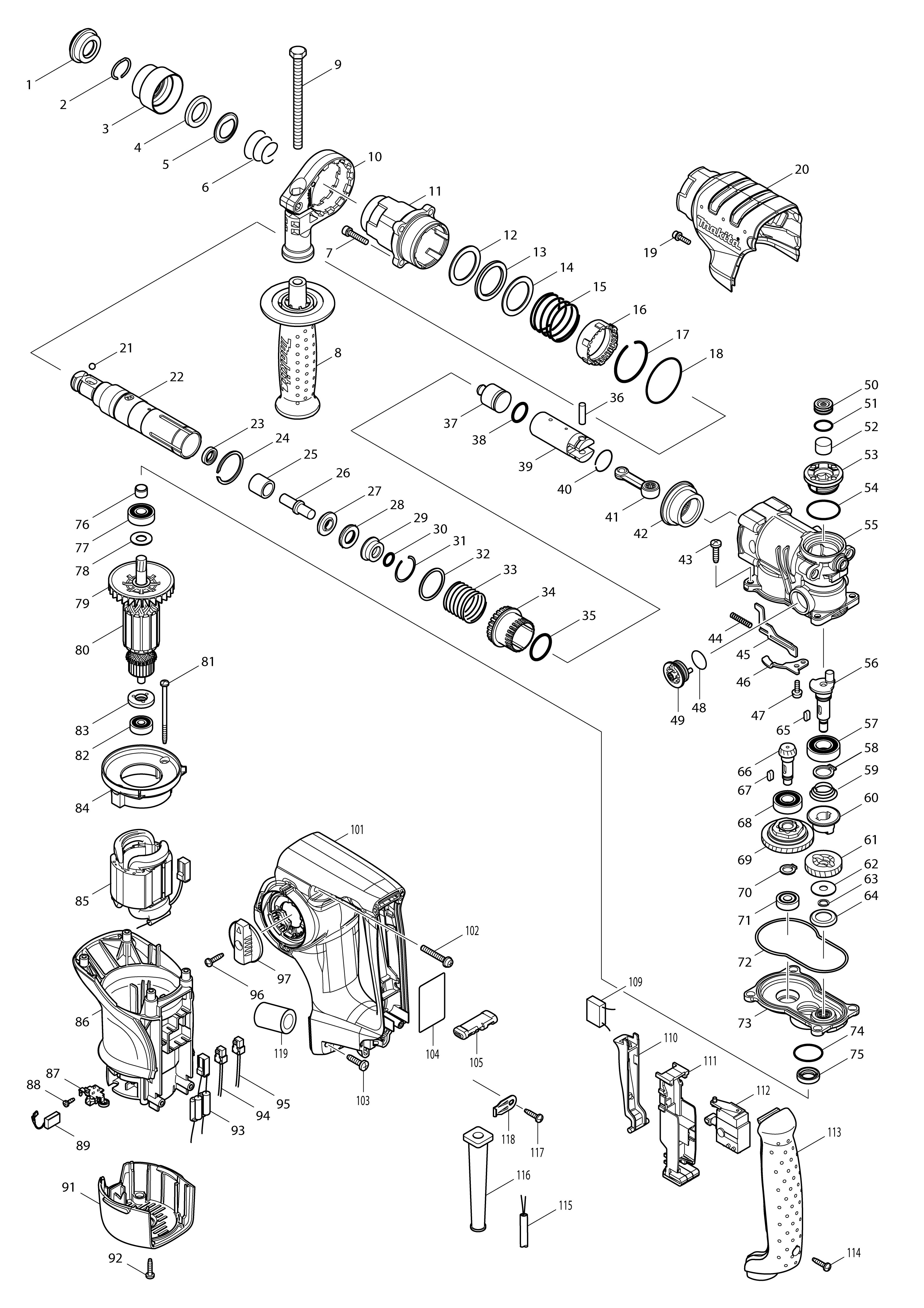 Pièces détachées Marteau perforateur Makita HR2810