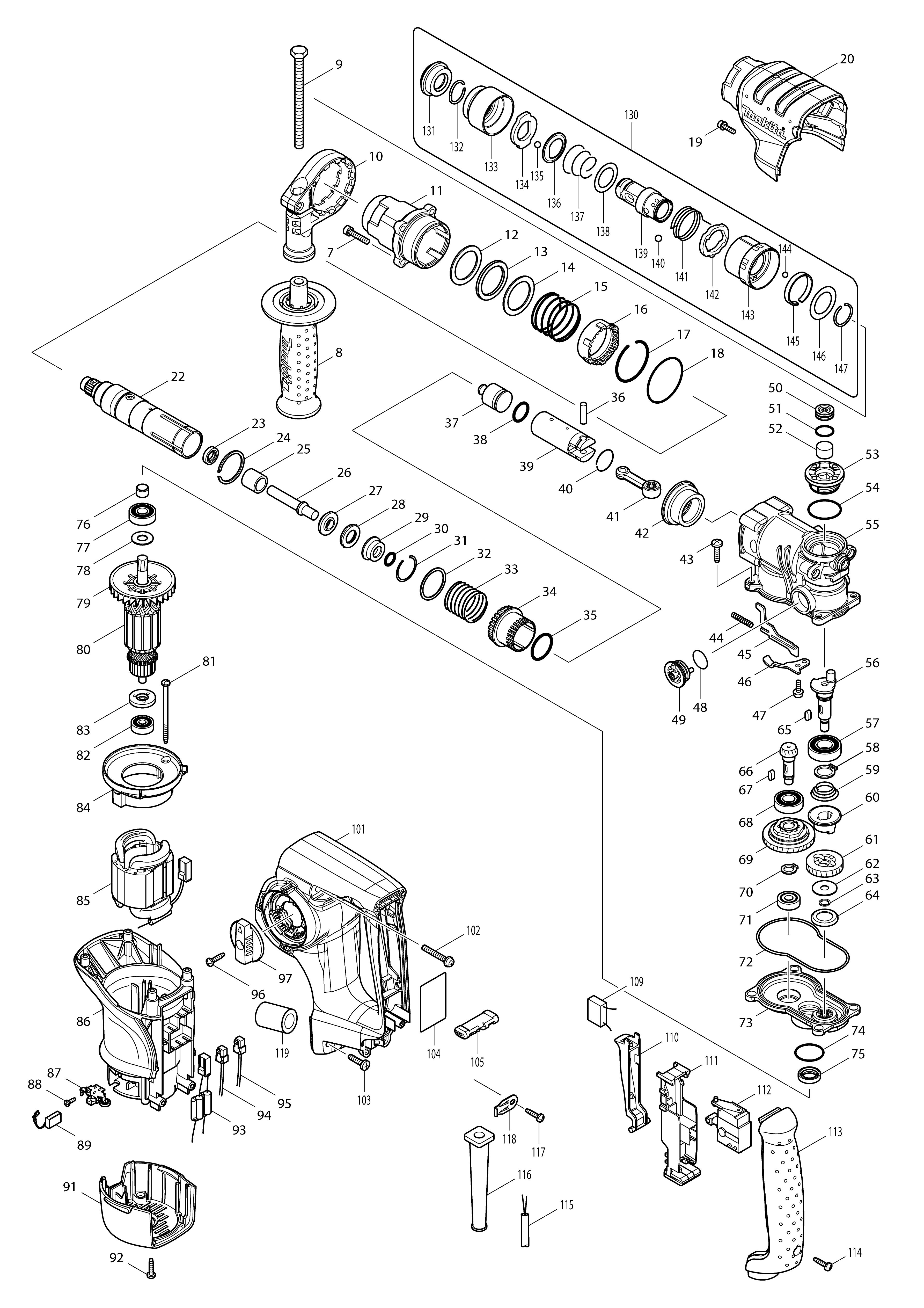 Pièces détachées Marteau perforateur Makita HR2810T
