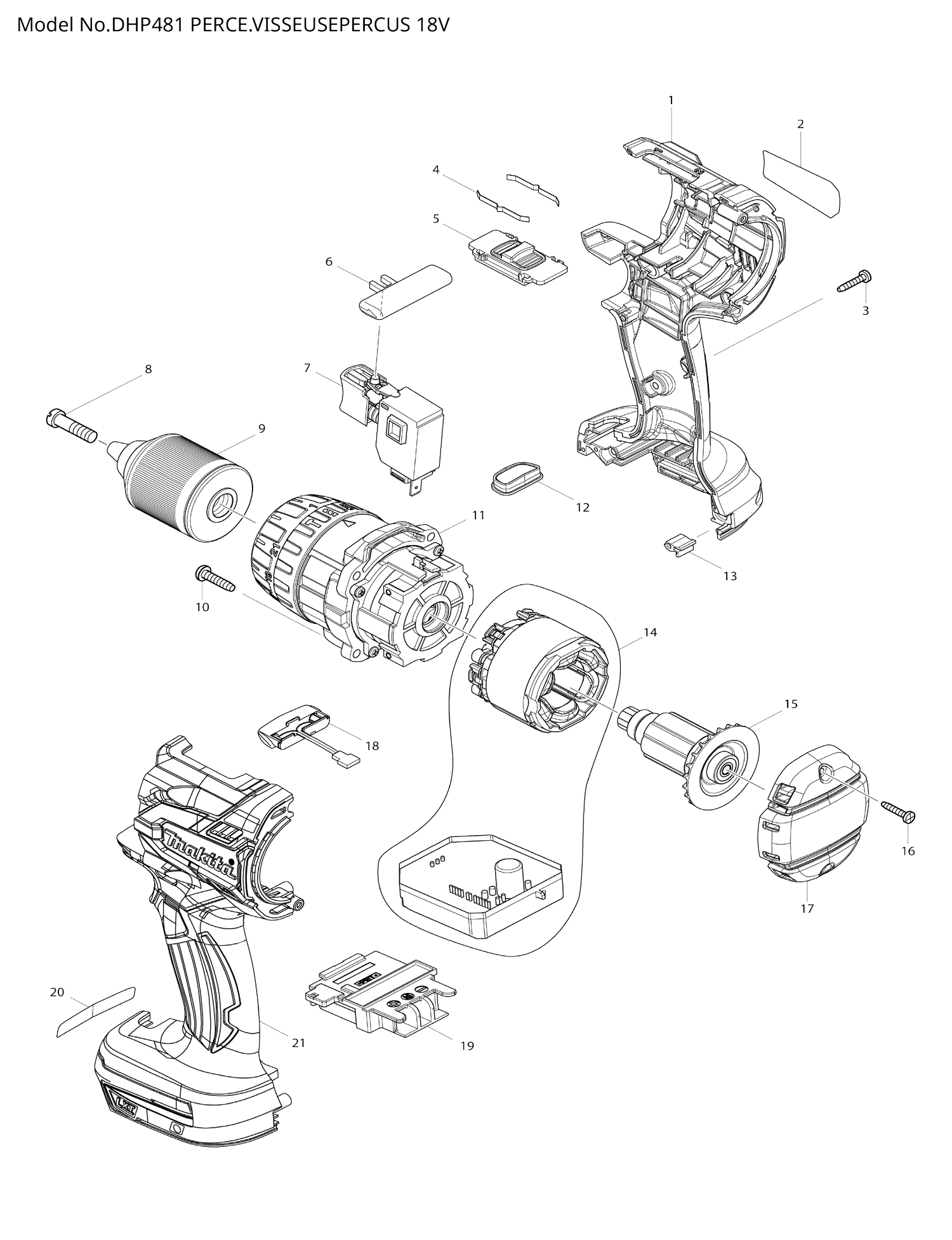 Pièces détachées perceuse-visseuse Makita DHP481