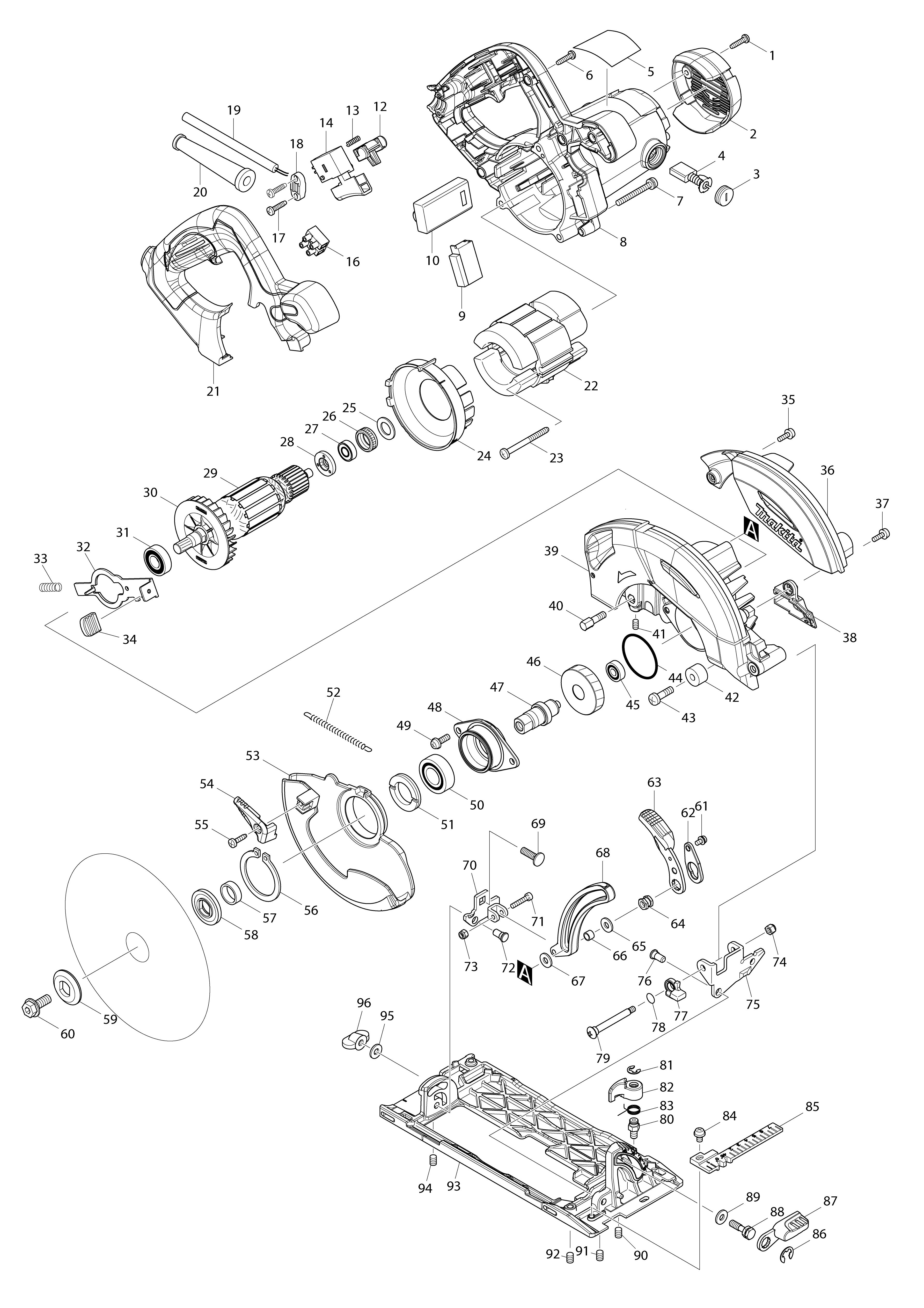 Pièces détachées Scie circulaire Makita HS6101