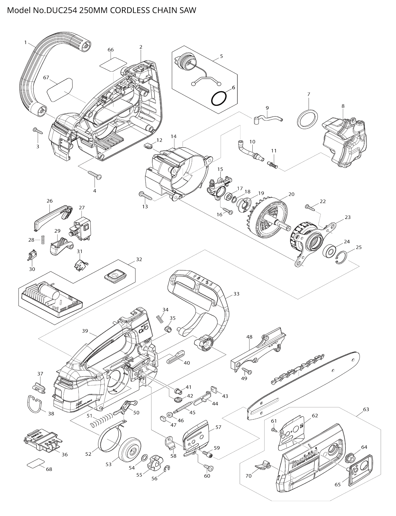 Pièces détachées tronçonneuse Makita DUC254