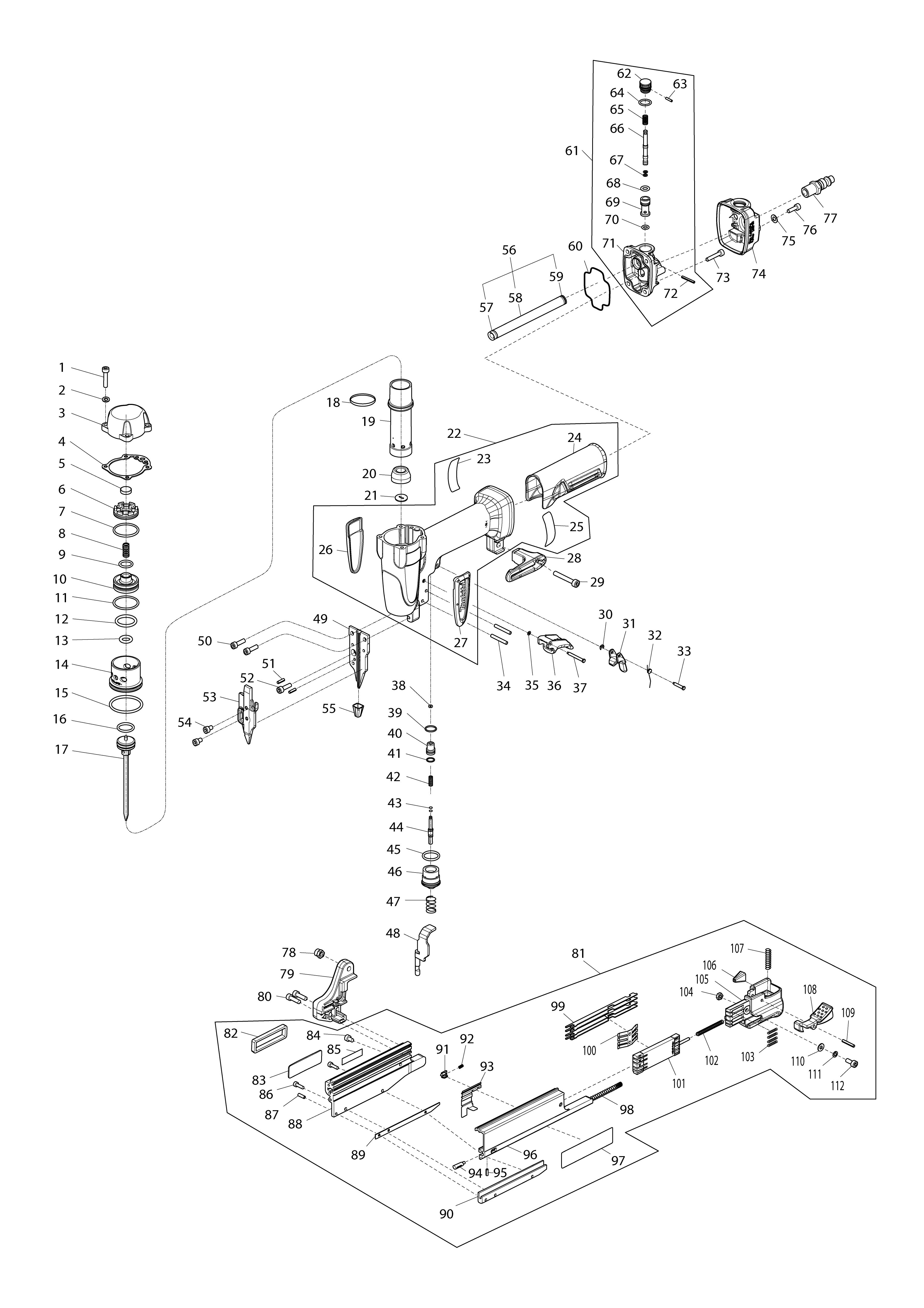 Pièces détachées Cloueur pneumatique Makita AF353