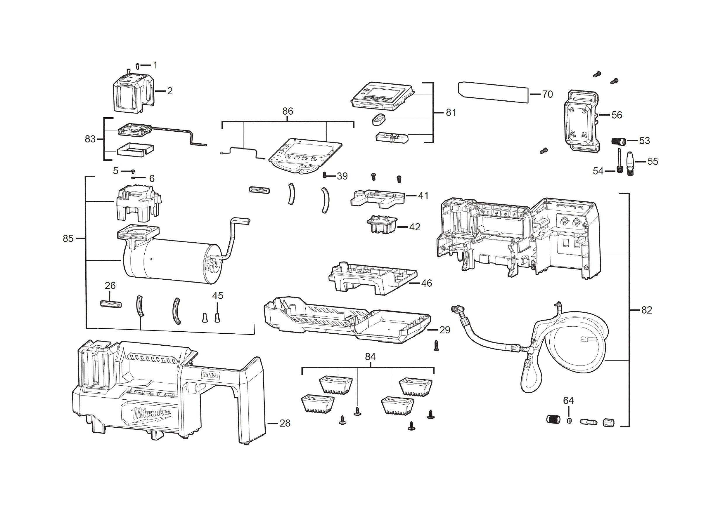 Pièces détachées Compresseur Milwaukee M18 BI - 483539