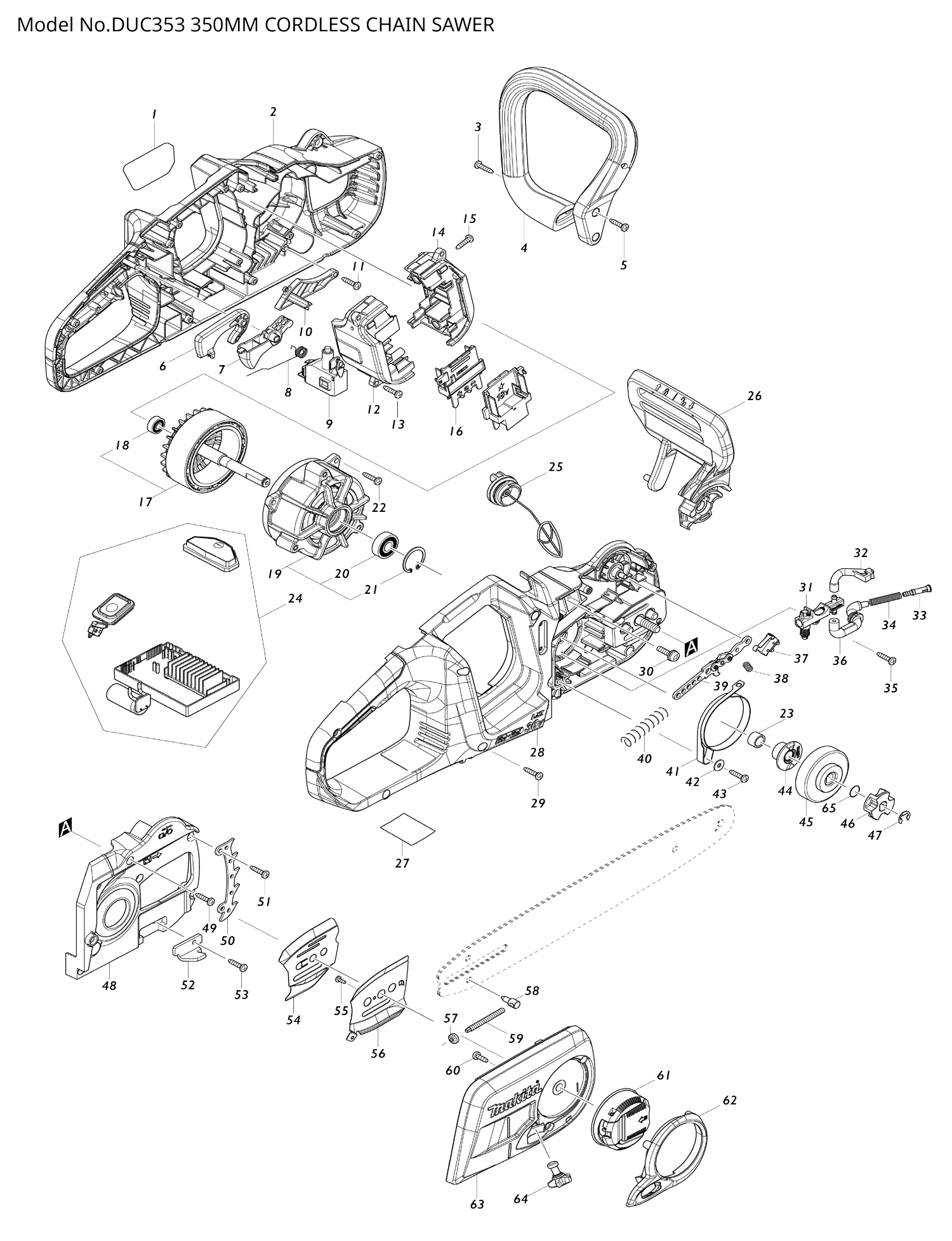 Pièces détachées tronçonneuse Makita DUC353