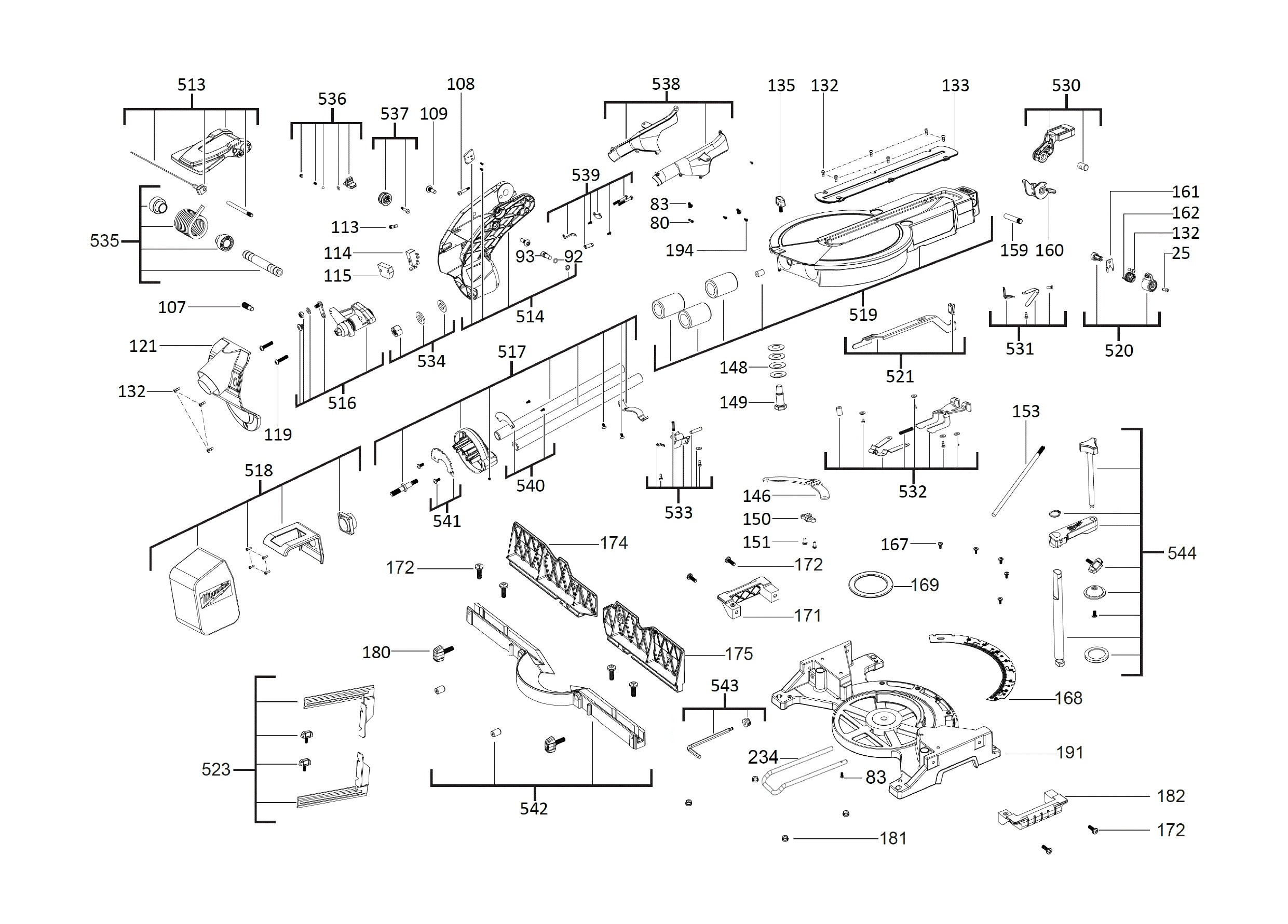 Pièces détachées Scie à onglet Milwaukee M18 FMS254 - 456952