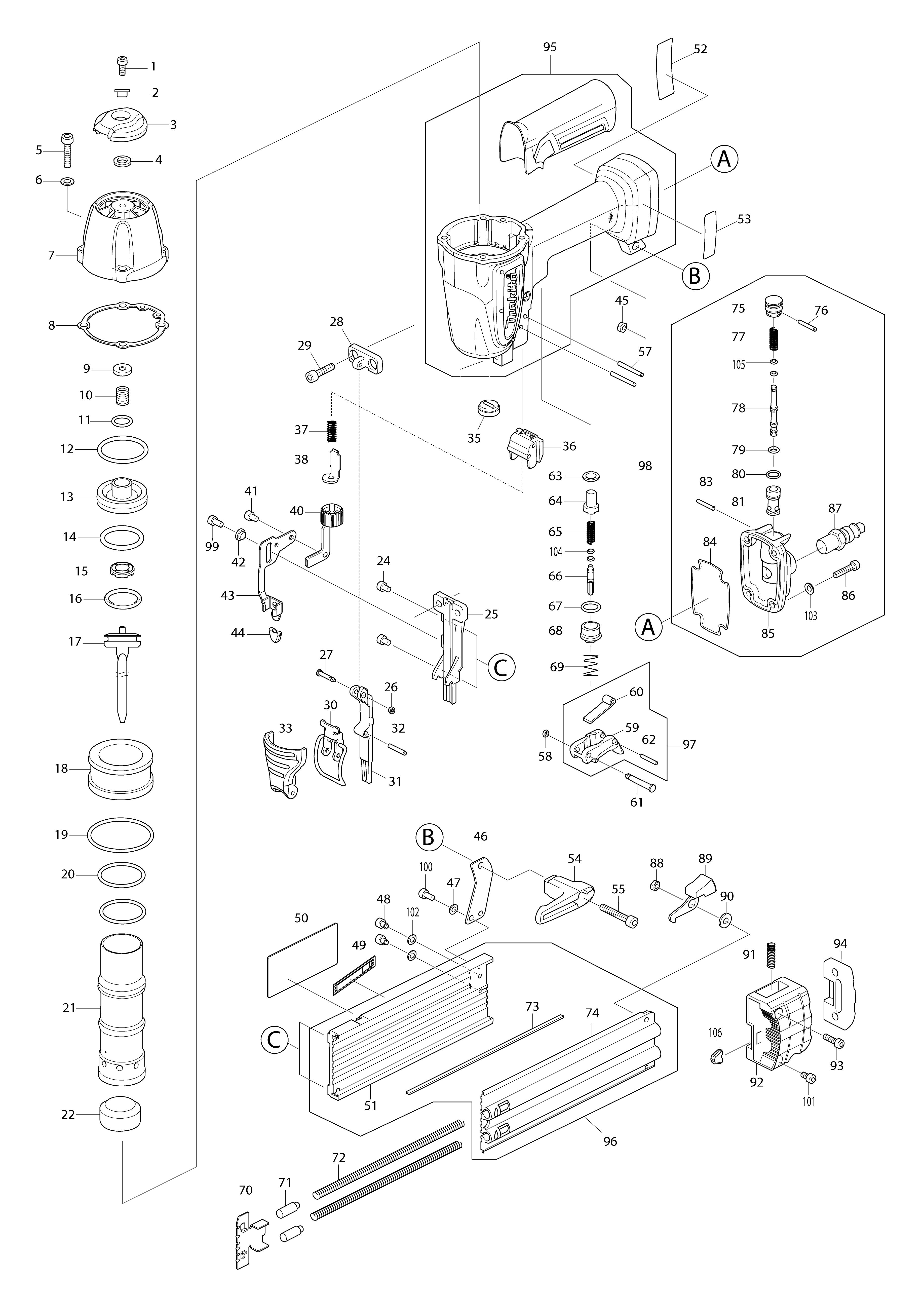 Pièces détachées Cloueur pneumatique Makita AF506