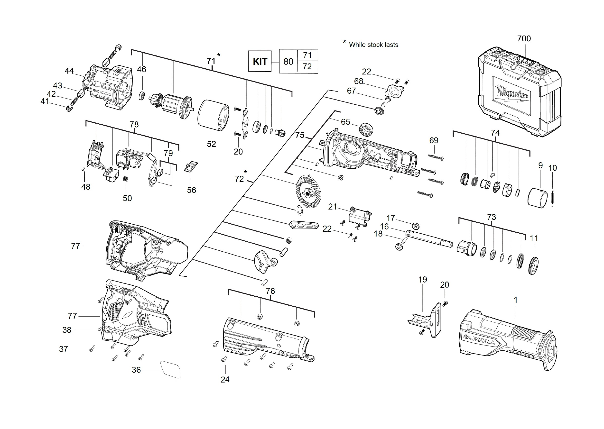 Pièces détachées Scie récipro Milwaukee M18 BSX - 452670