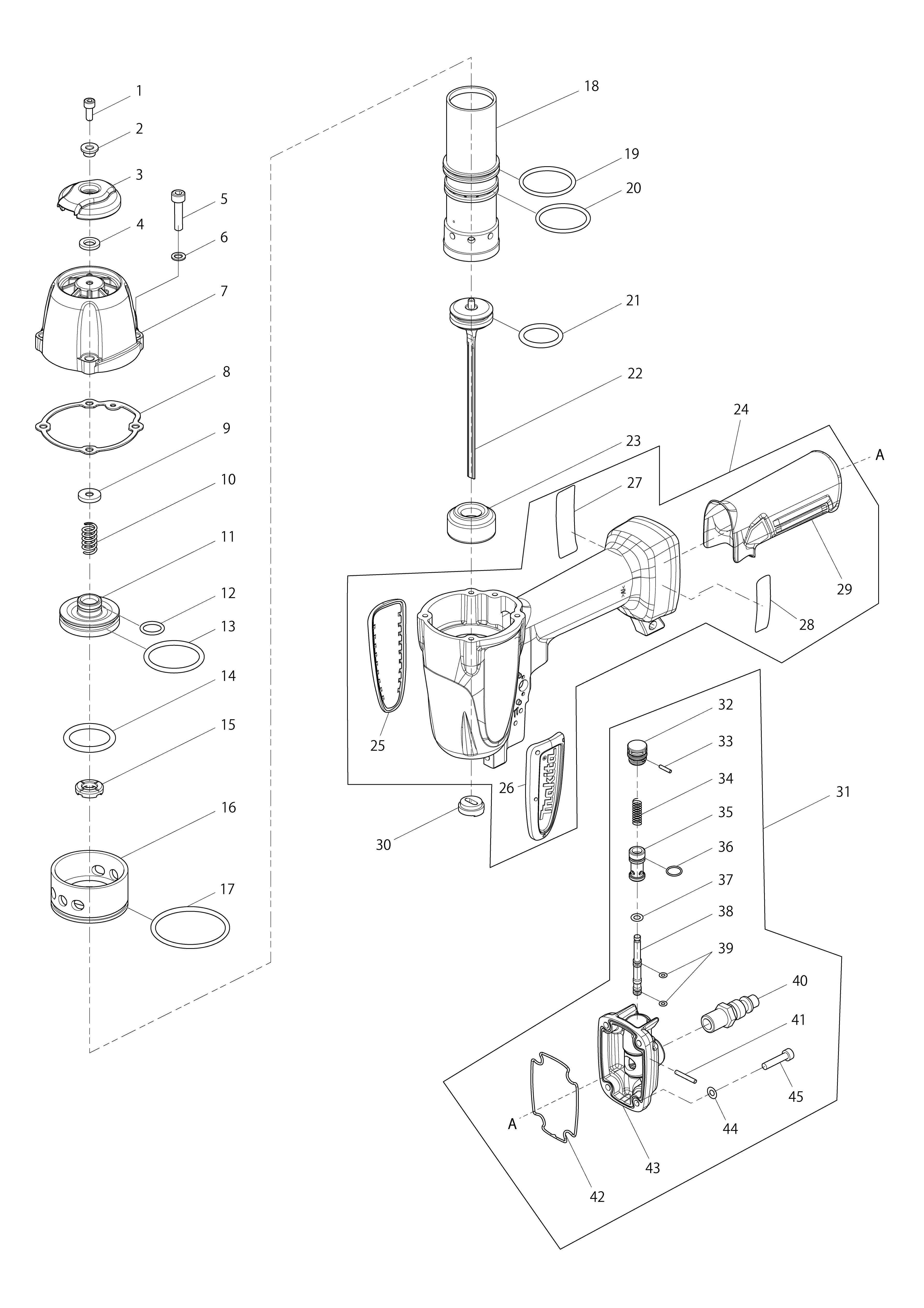 Pièces détachées Cloueur pneumatique Makita AT638A