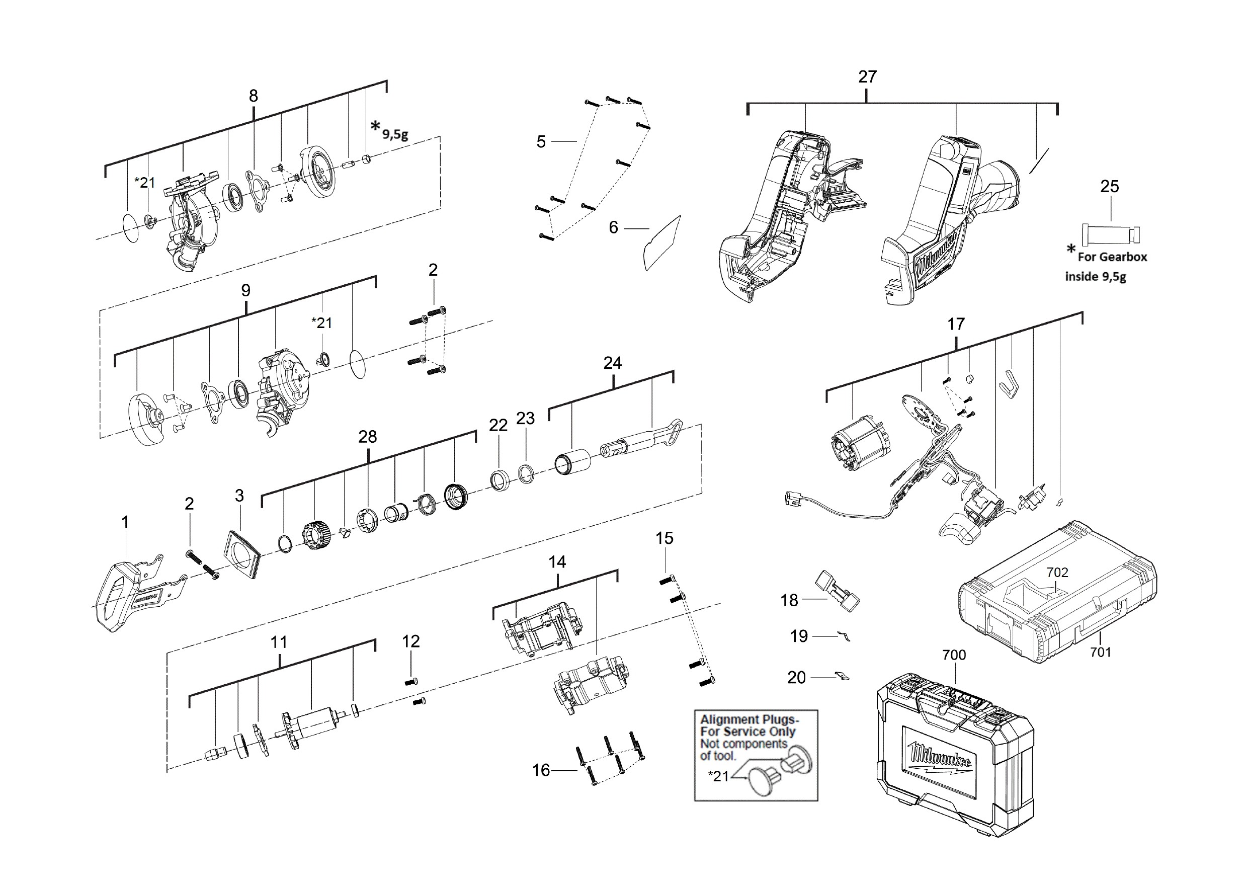 Pièces détachées Scie récipro Milwaukee M12 CHZ - 505491